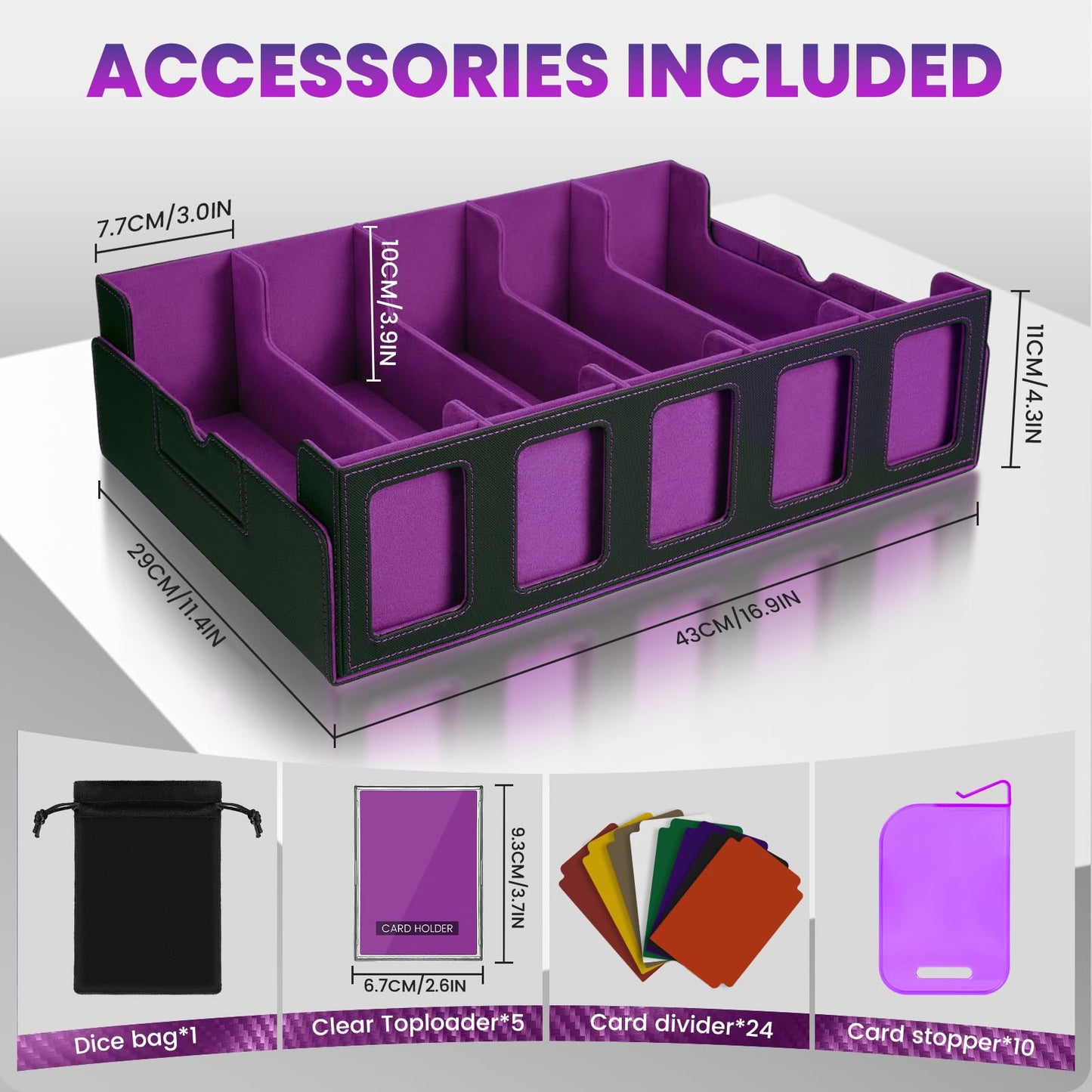 Enrichovo 5-Row Leather Trading Card Storage Box – Holds 4000+ Cards, Purple