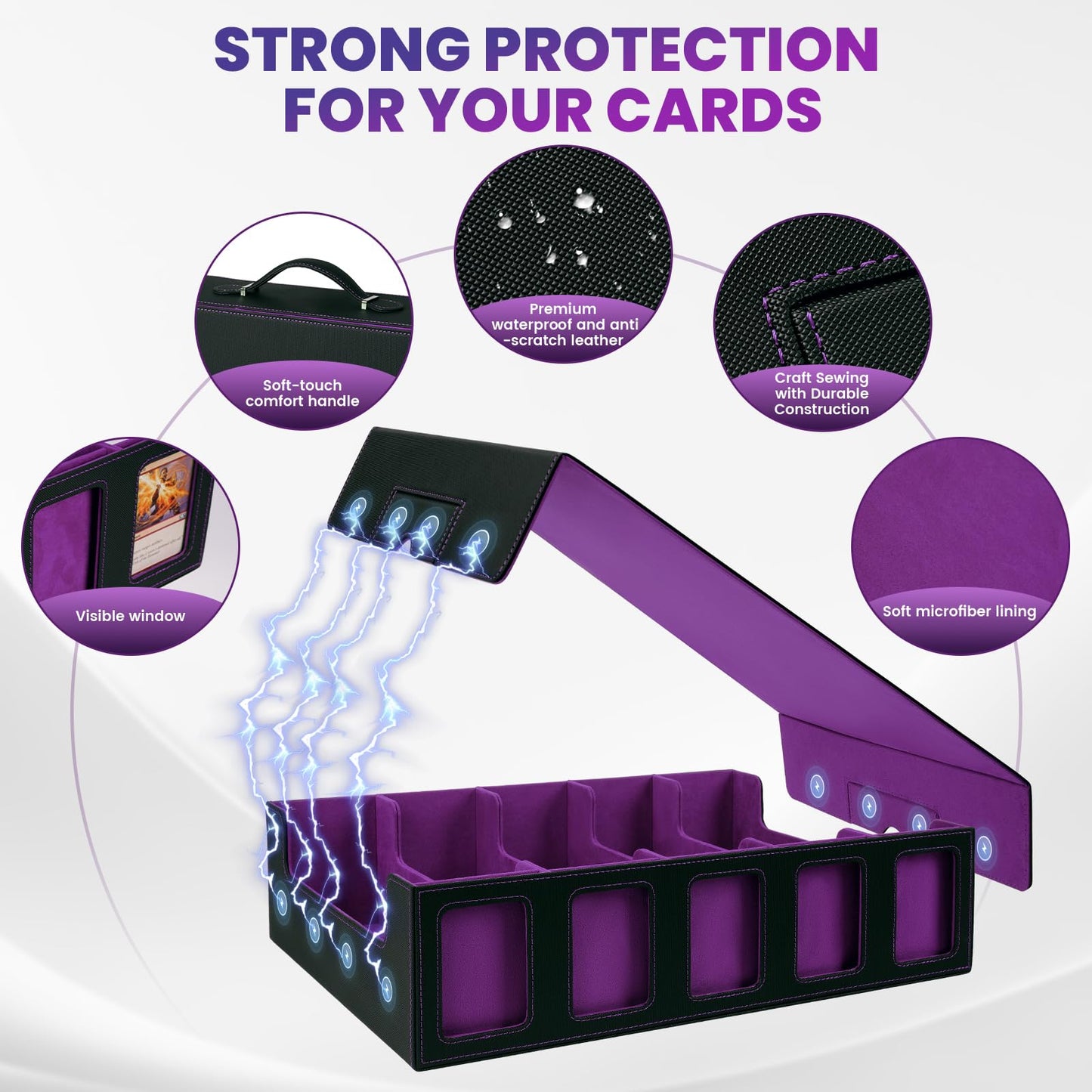 Enrichovo 5-Row Leather Trading Card Storage Box – Holds 4000+ Cards, Purple