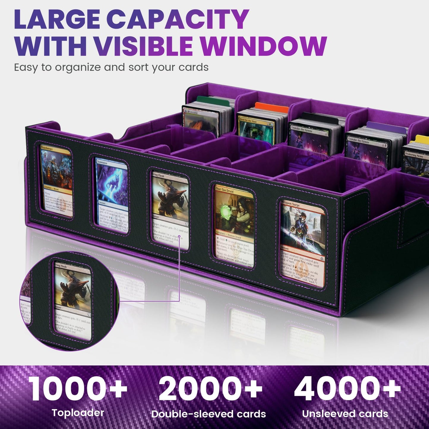 Enrichovo 5-Row Leather Trading Card Storage Box – Holds 4000+ Cards, Purple