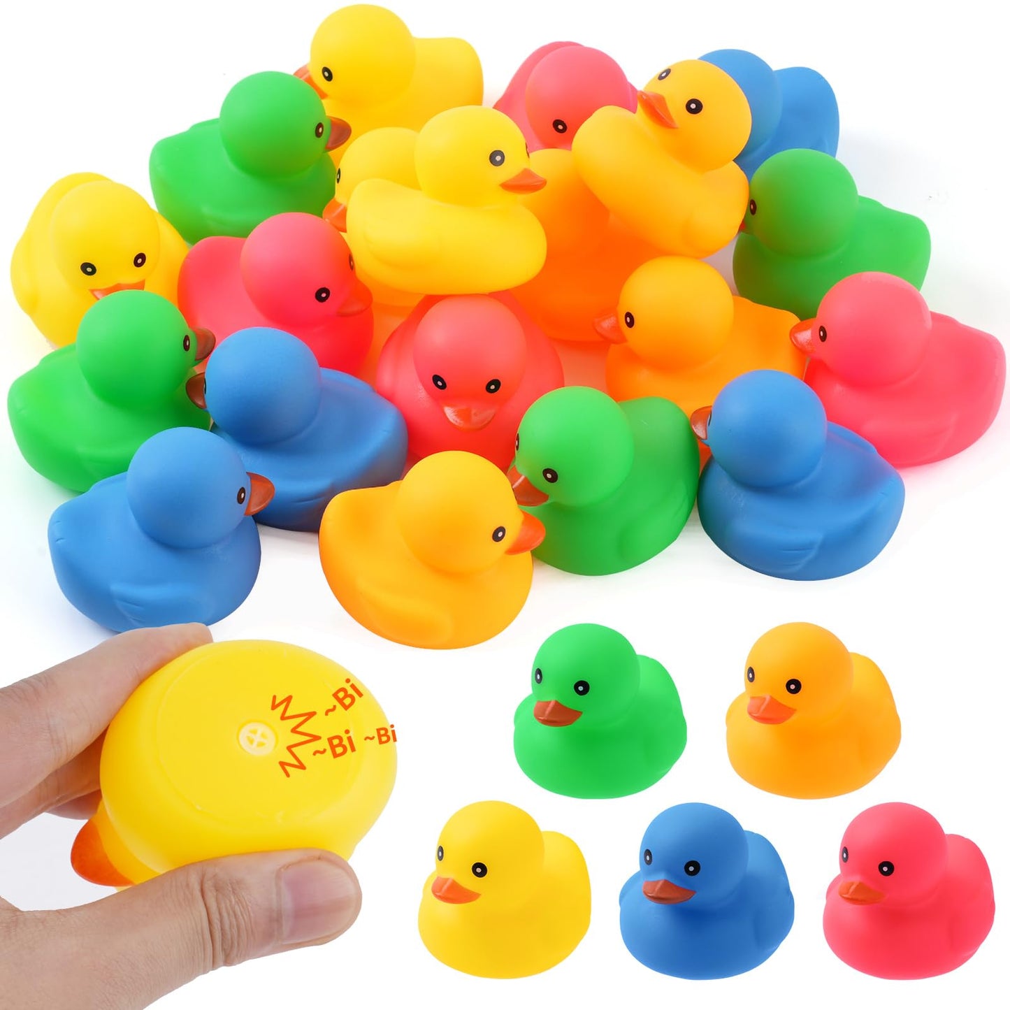 Ensbelei 20Pcs Yellow Rubber Ducks Bath Toys – 5 Colors, Squeaky Bathtub Set
