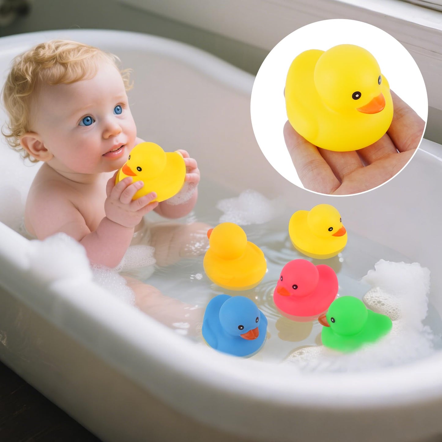 Ensbelei 20Pcs Yellow Rubber Ducks Bath Toys – 5 Colors, Squeaky Bathtub Set