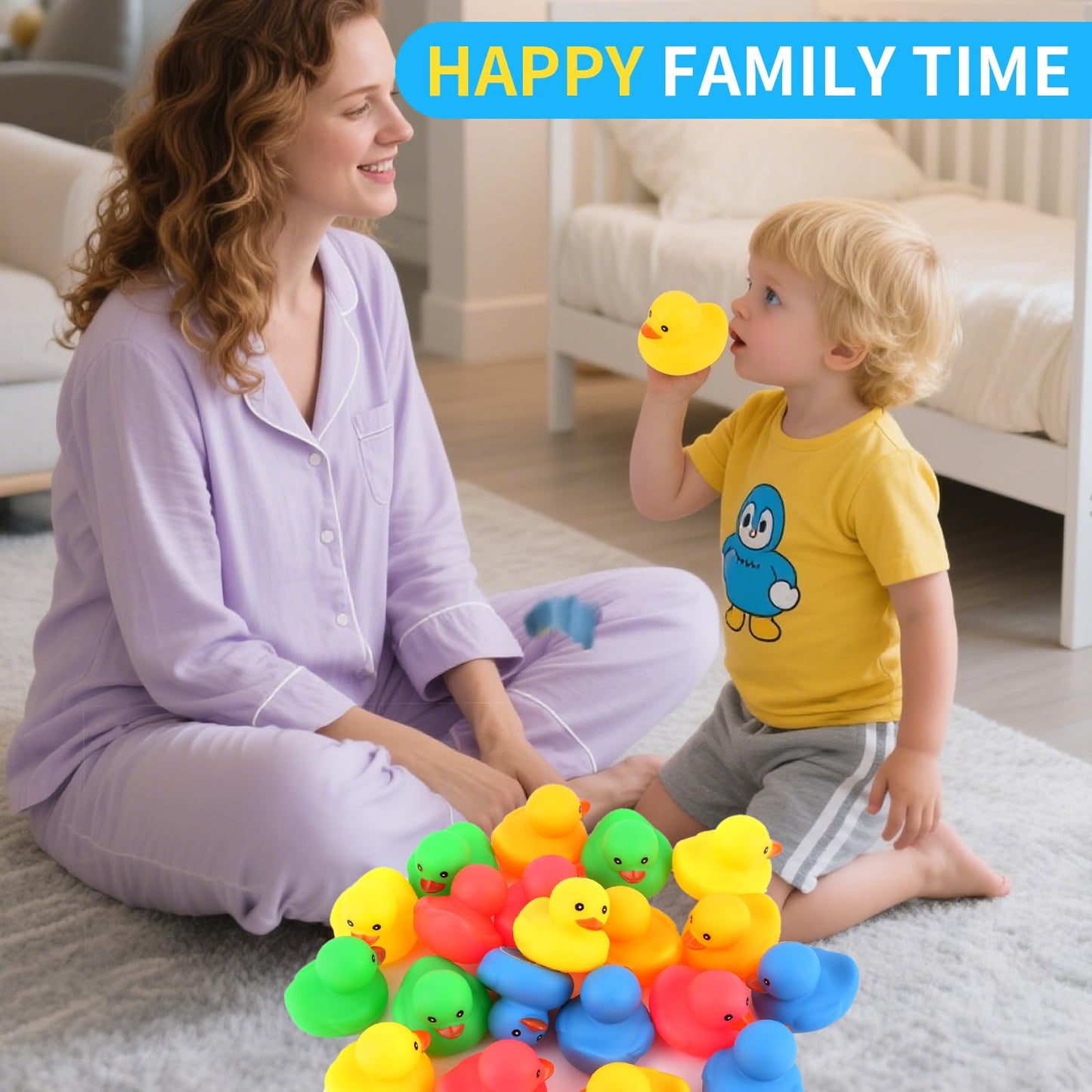 Ensbelei 20Pcs Yellow Rubber Ducks Bath Toys – 5 Colors, Squeaky Bathtub Set