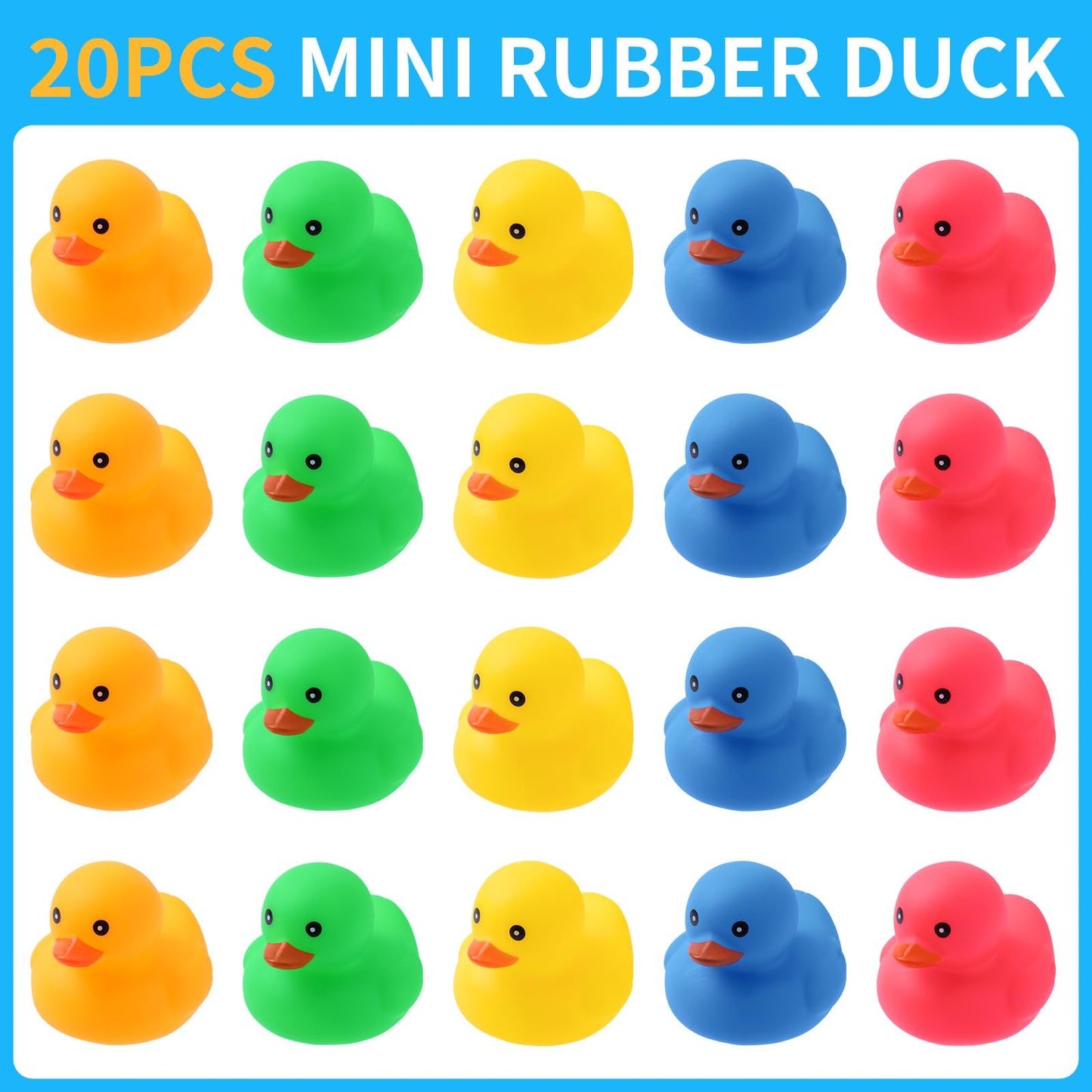 Ensbelei 20Pcs Yellow Rubber Ducks Bath Toys – 5 Colors, Squeaky Bathtub Set