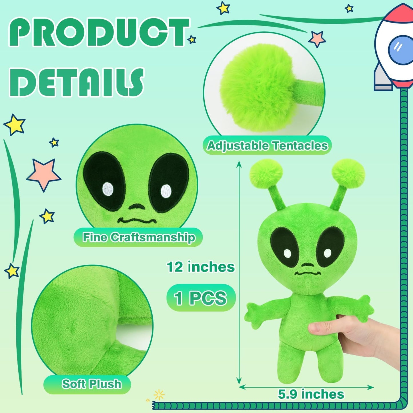 Entallor 12-Inch Alien Plush Toy – Soft Green Plush Doll for Play, Travel & Decor