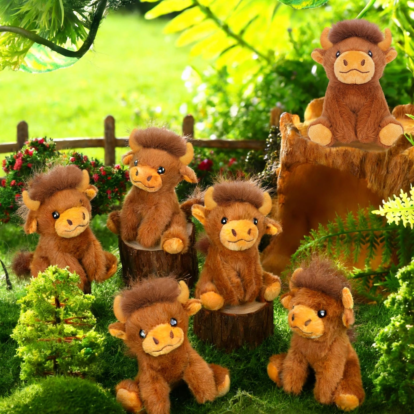 Entallor 16PCS Mini Highland Cow Plush Set – 5.9-Inch Realistic Scottish Cow Toys