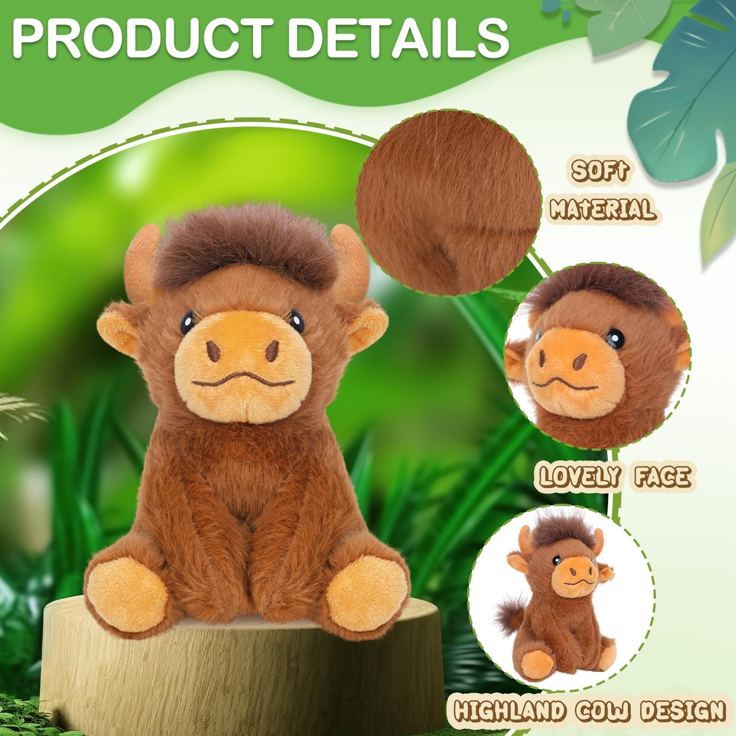 Entallor 16PCS Mini Highland Cow Plush Set – 5.9-Inch Realistic Scottish Cow Toys