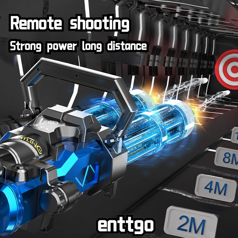 enttgo Electric Double Barrel Gatling Water Gun with Light, Rechargeable Battery Included & Large Capacity Backpack (Blue)