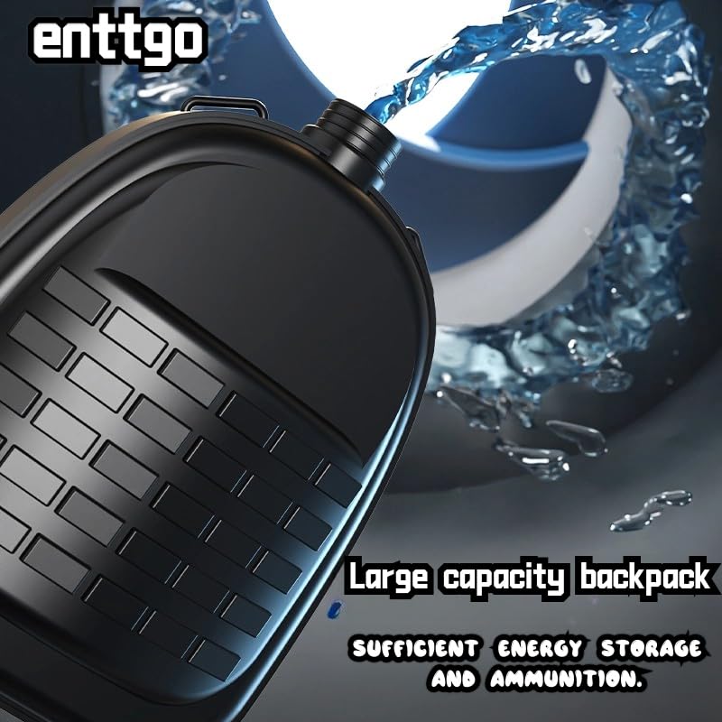 enttgo Electric Double Barrel Gatling Water Gun with Light, Rechargeable Battery Included & Large Capacity Backpack (Blue)