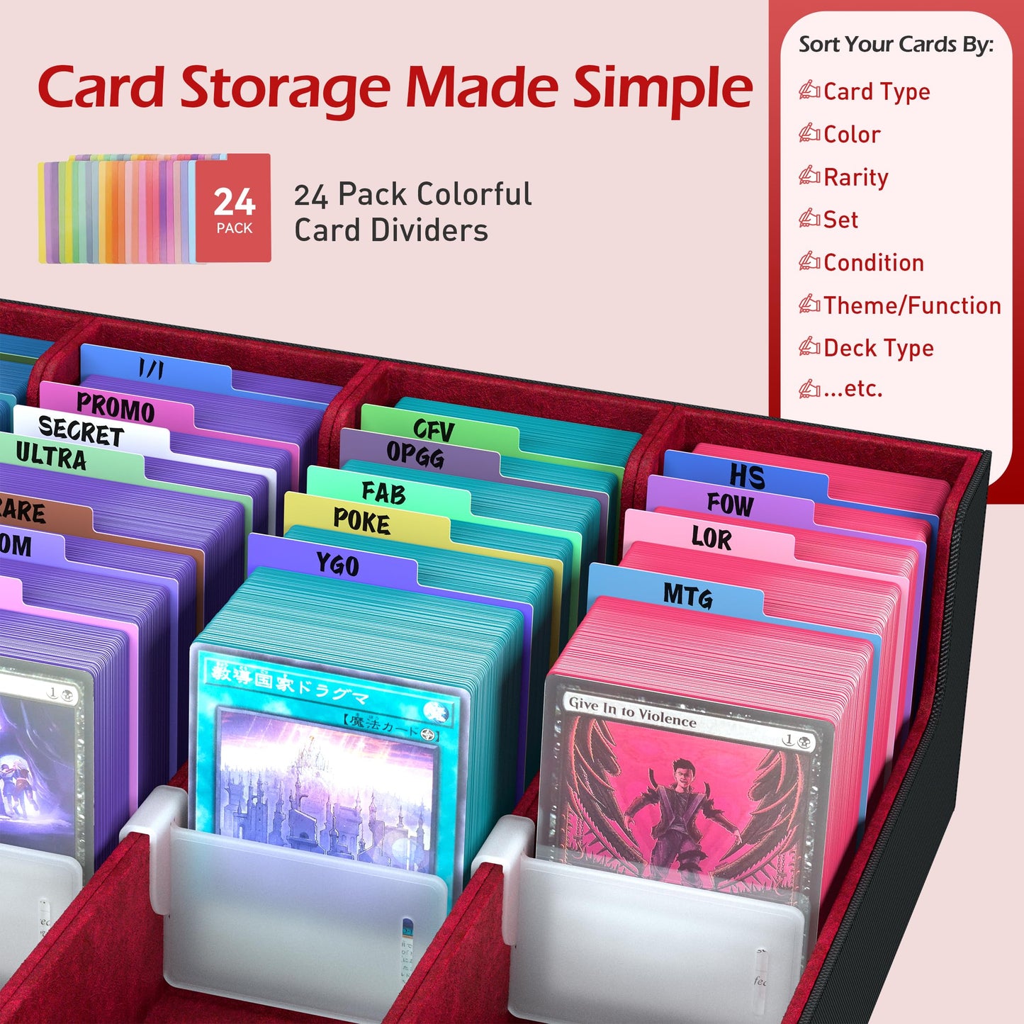 ENTUMO 4-Row Trading Card Storage Box with 24 Dividers – Holds 3200+ Cards, Magnetic Closure