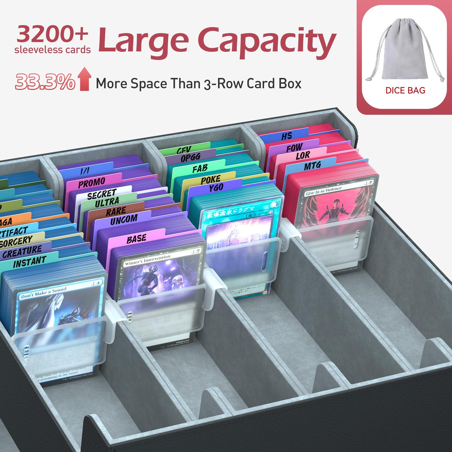 ENTUMO 4-Row Trading Card Storage Box – 3200+ Capacity, 24 Dividers, PU Leather Case