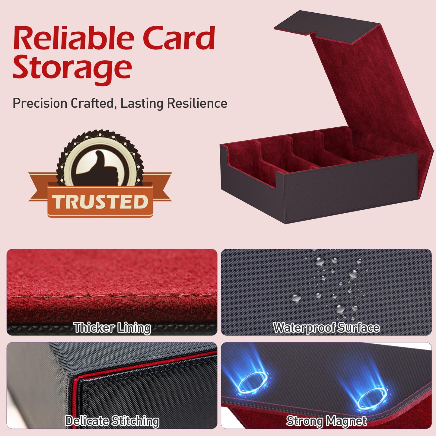 ENTUMO 4-Row Trading Card Storage Box with 24 Dividers – Holds 3200+ Cards, Magnetic Closure