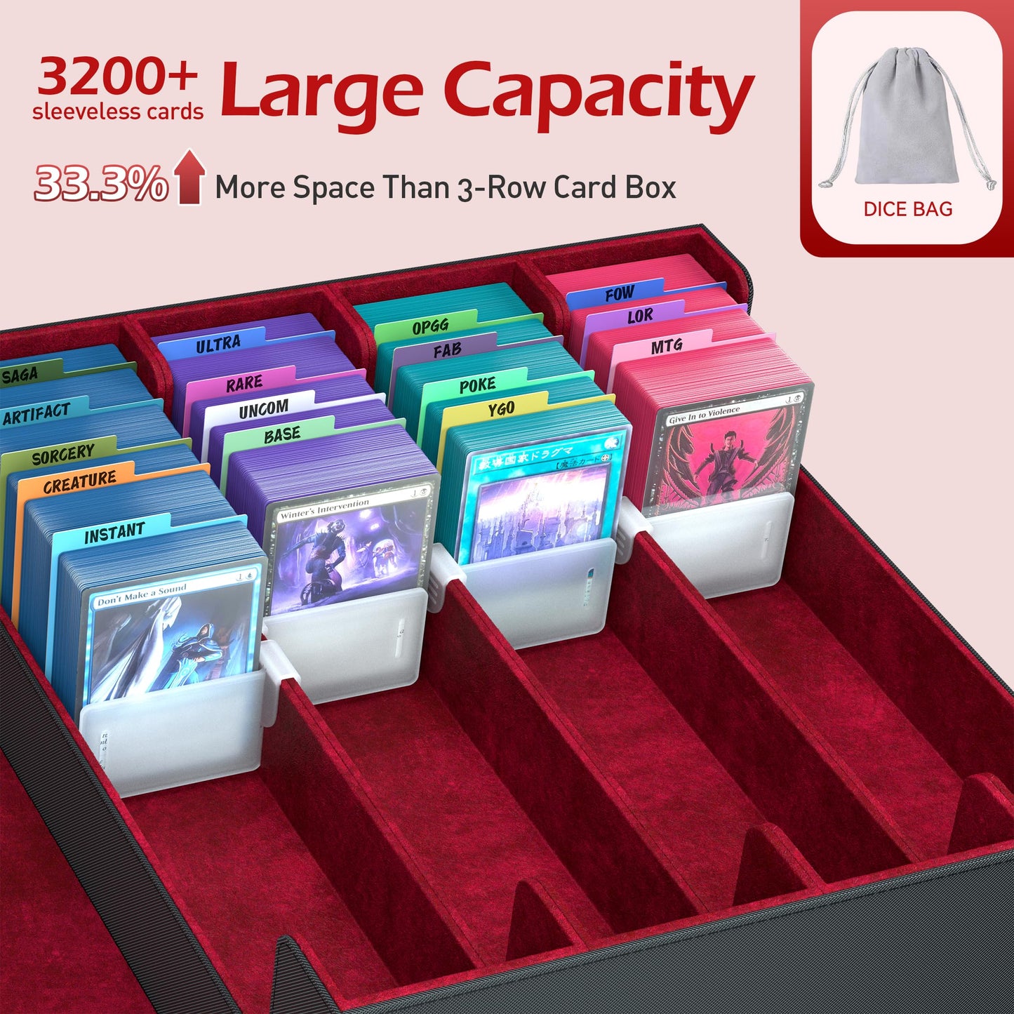 ENTUMO 4-Row Trading Card Storage Box with 24 Dividers – Holds 3200+ Cards, Magnetic Closure