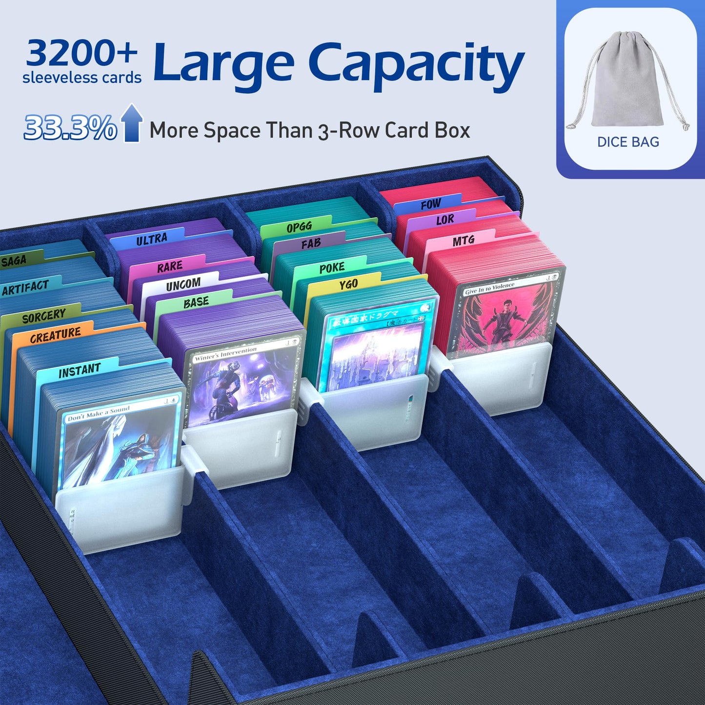 ENTUMO 4-Row Trading Card Storage Box – 3,200+ Capacity, 24 Dividers, Magnetic Closure