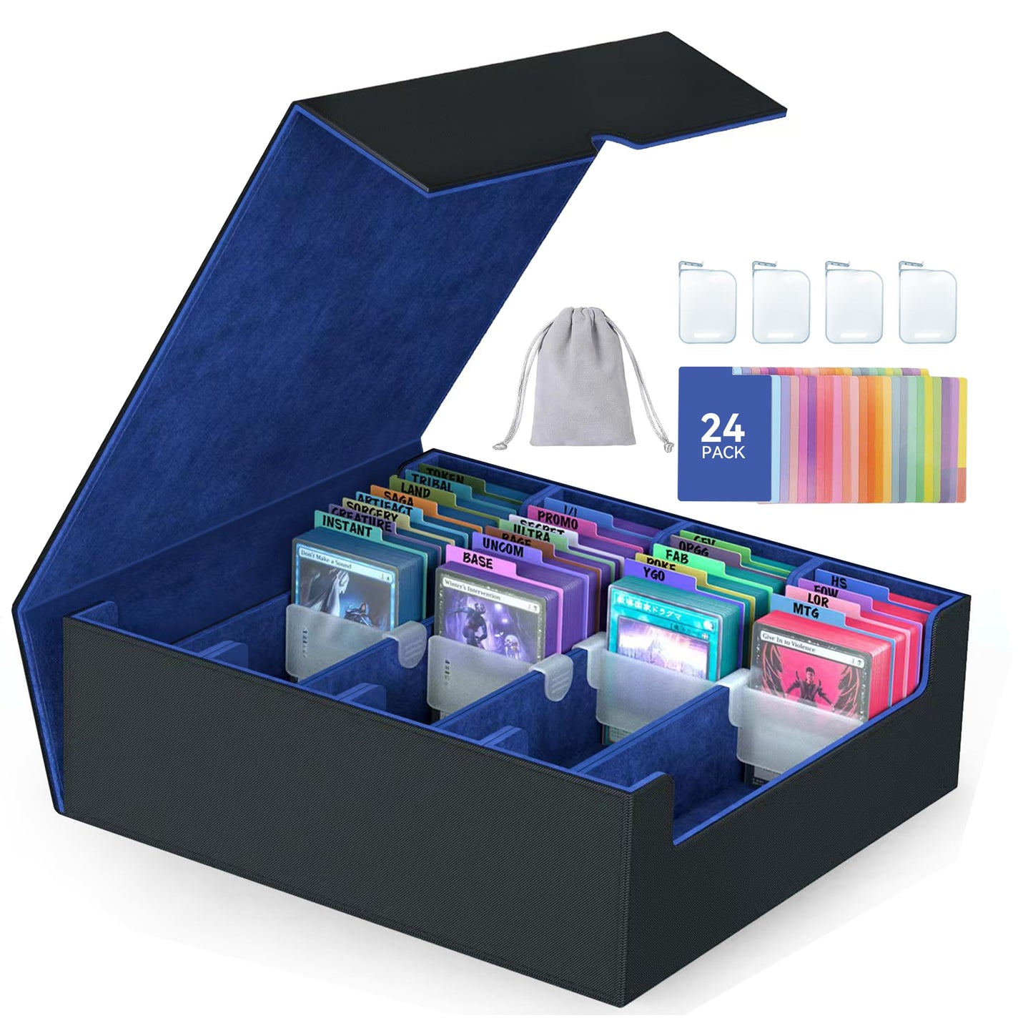 ENTUMO 4-Row Trading Card Storage Box – 3,200+ Capacity, 24 Dividers, Magnetic Closure