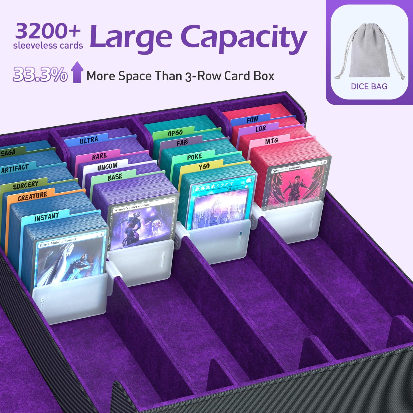 ENTUMO 4-Row Trading Card Storage Box – 3200+ Capacity, 24 Dividers, PU Leather Case
