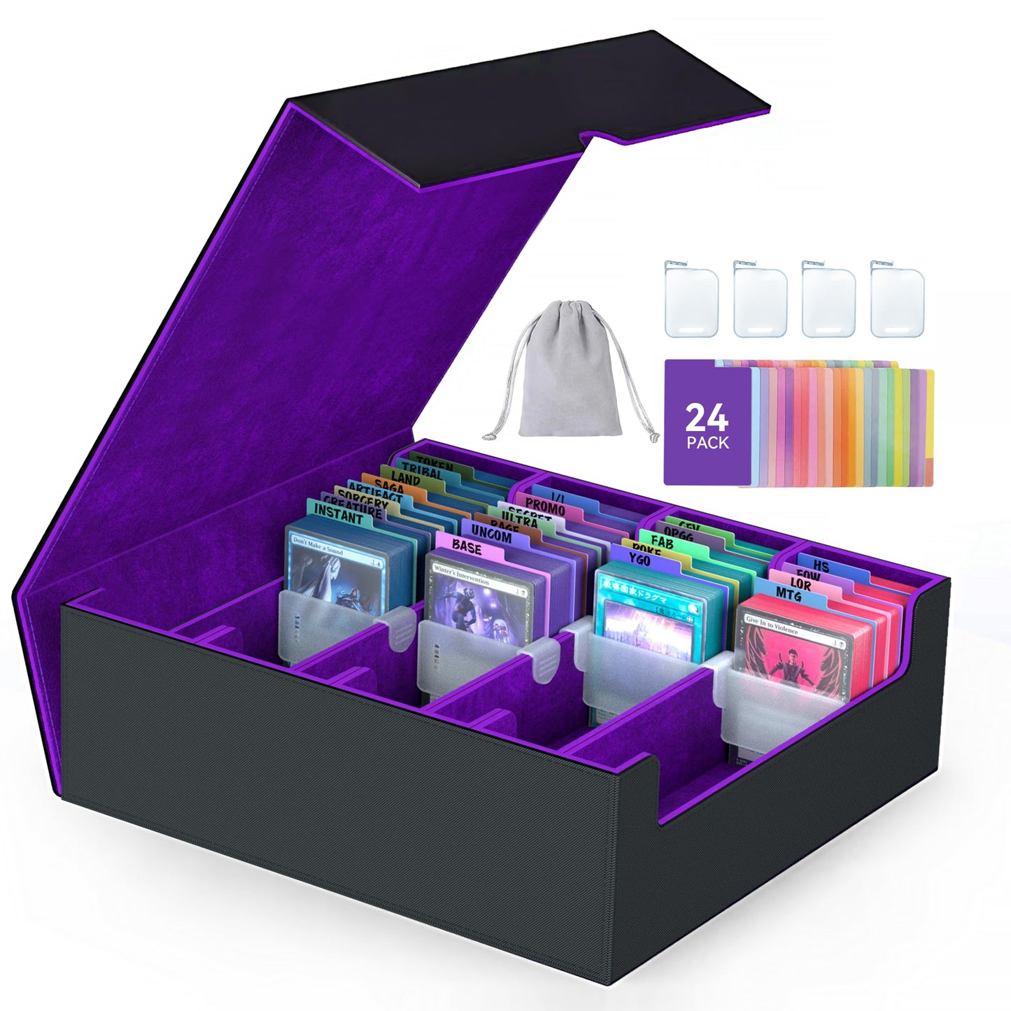 ENTUMO 4-Row Trading Card Storage Box – 3200+ Capacity, 24 Dividers, PU Leather Case