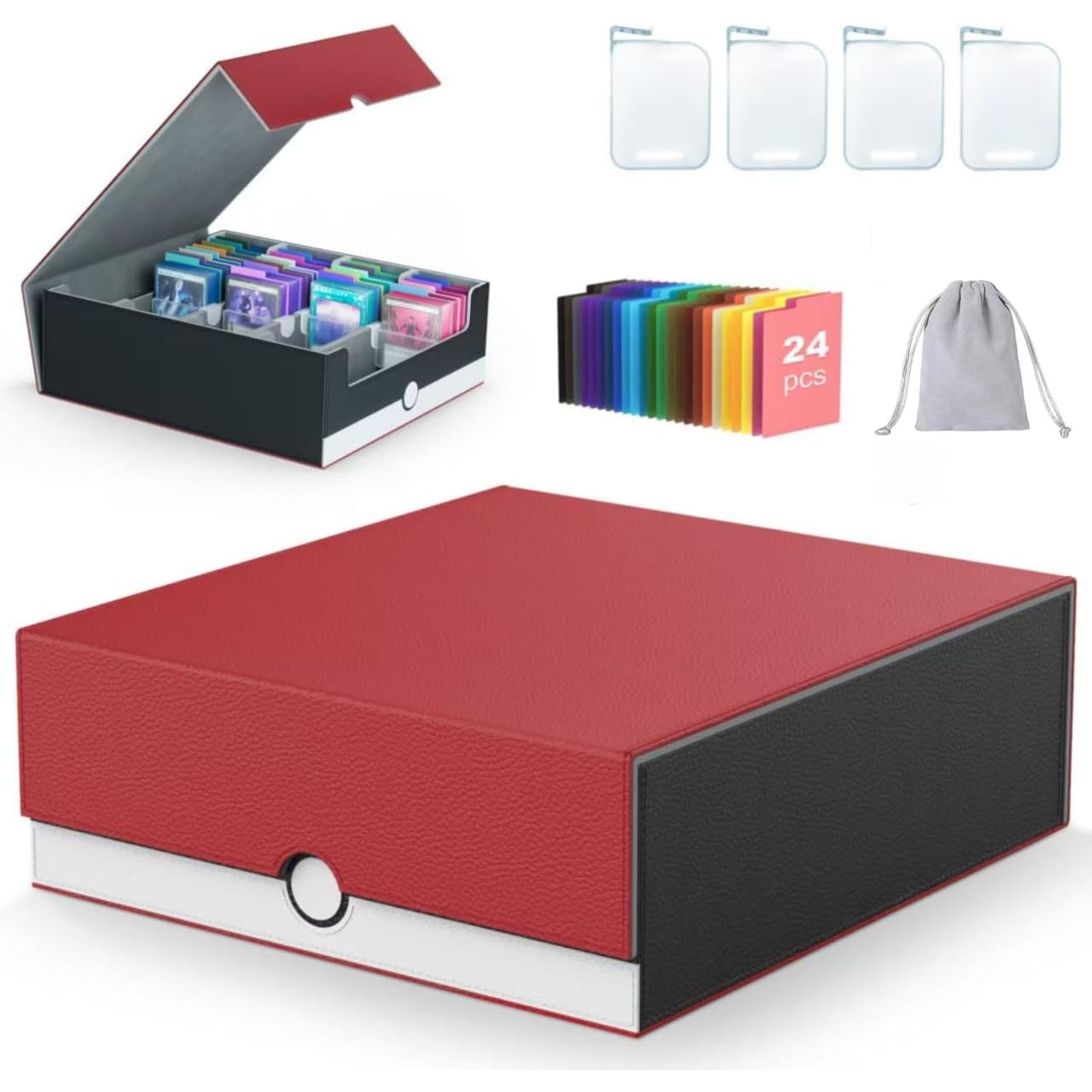 ENTUMO 4-Row Trading Card Storage Box – 3200+ Capacity, 24 Dividers, PU Leather Case