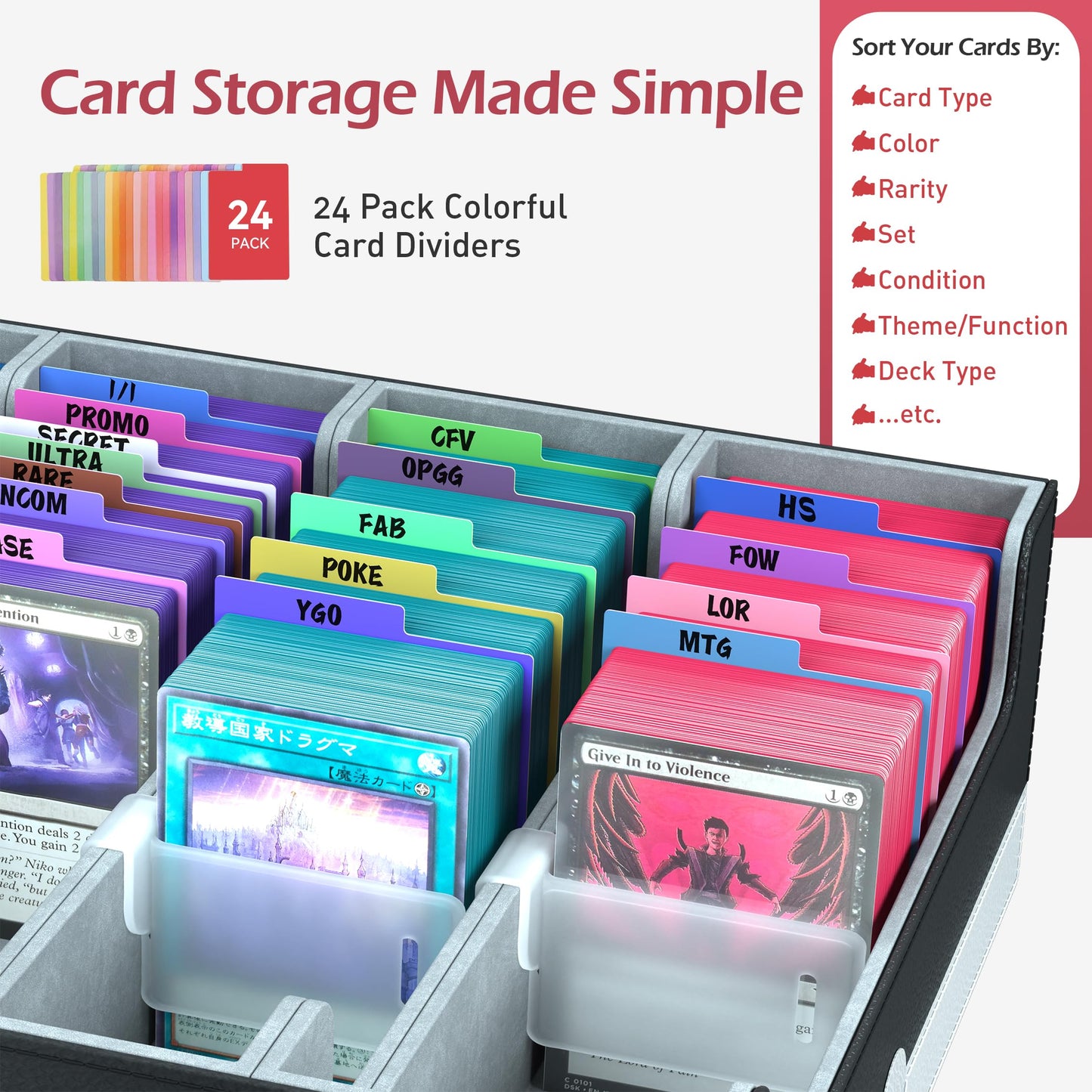 ENTUMO 4-Row Trading Card Storage Box – 3200+ Capacity, 24 Dividers, PU Leather Case