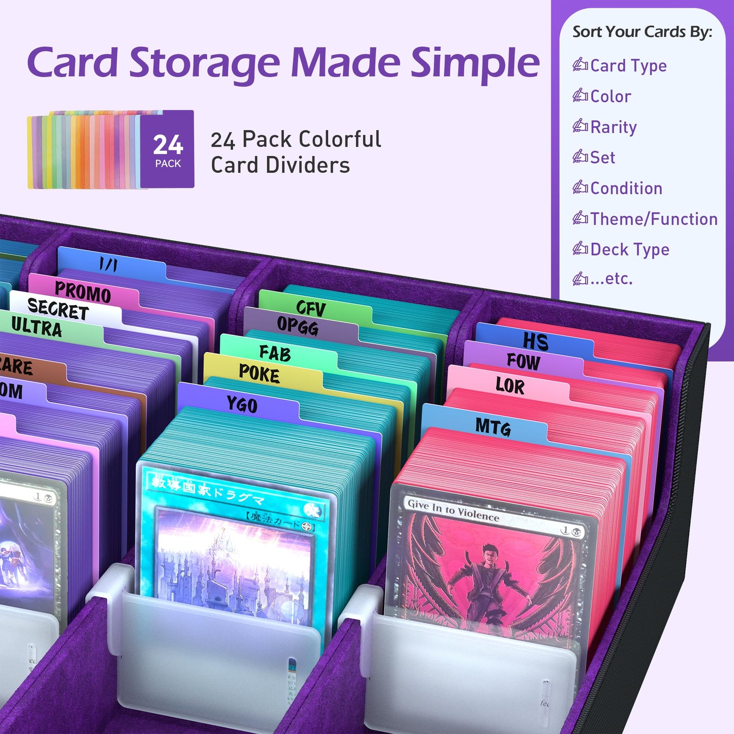 ENTUMO 4-Row Trading Card Storage Box – 3200+ Capacity, 24 Dividers, PU Leather Case