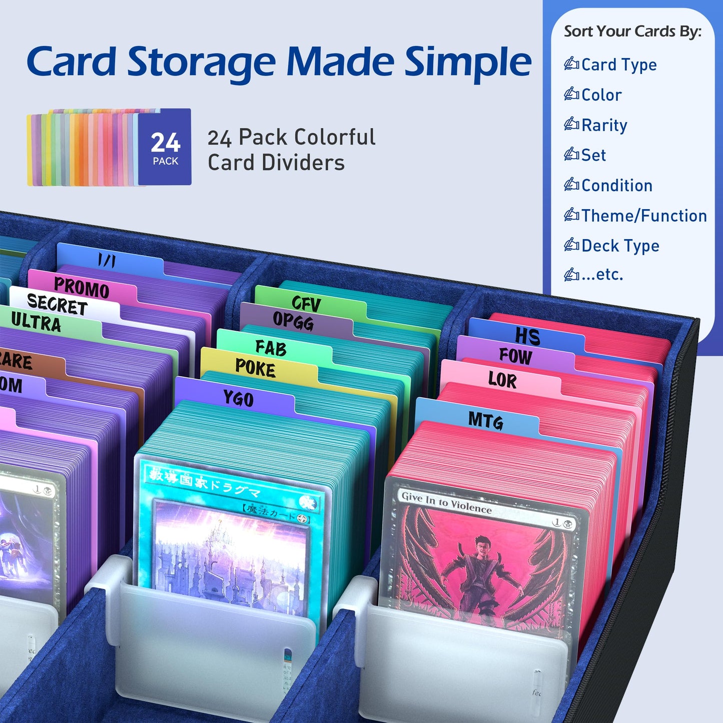 ENTUMO 4-Row Trading Card Storage Box – 3,200+ Capacity, 24 Dividers, Magnetic Closure