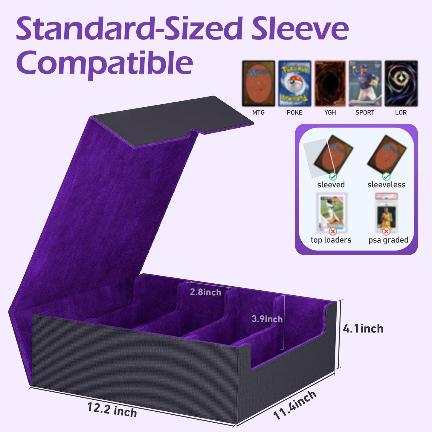 ENTUMO 4-Row Trading Card Storage Box – 3200+ Capacity, 24 Dividers, PU Leather Case