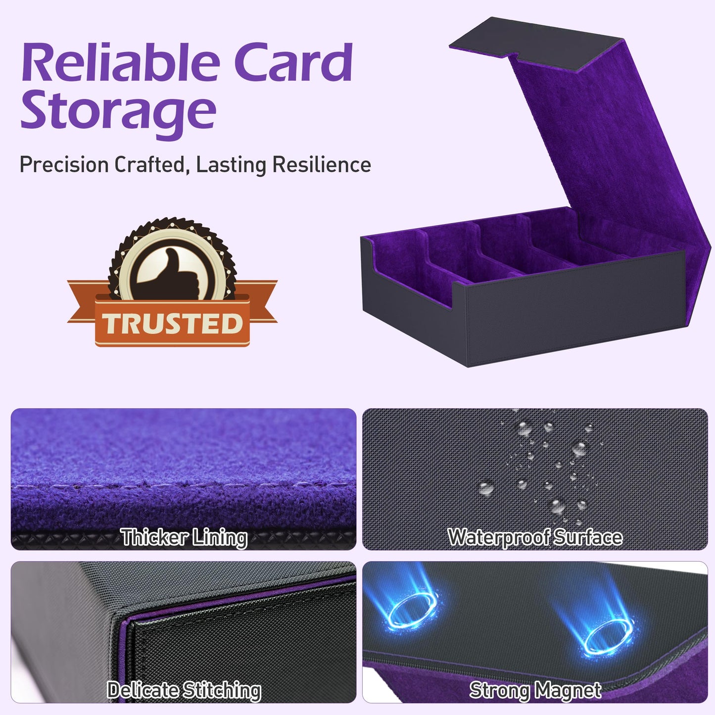 ENTUMO 4-Row Trading Card Storage Box – 3200+ Capacity, 24 Dividers, PU Leather Case