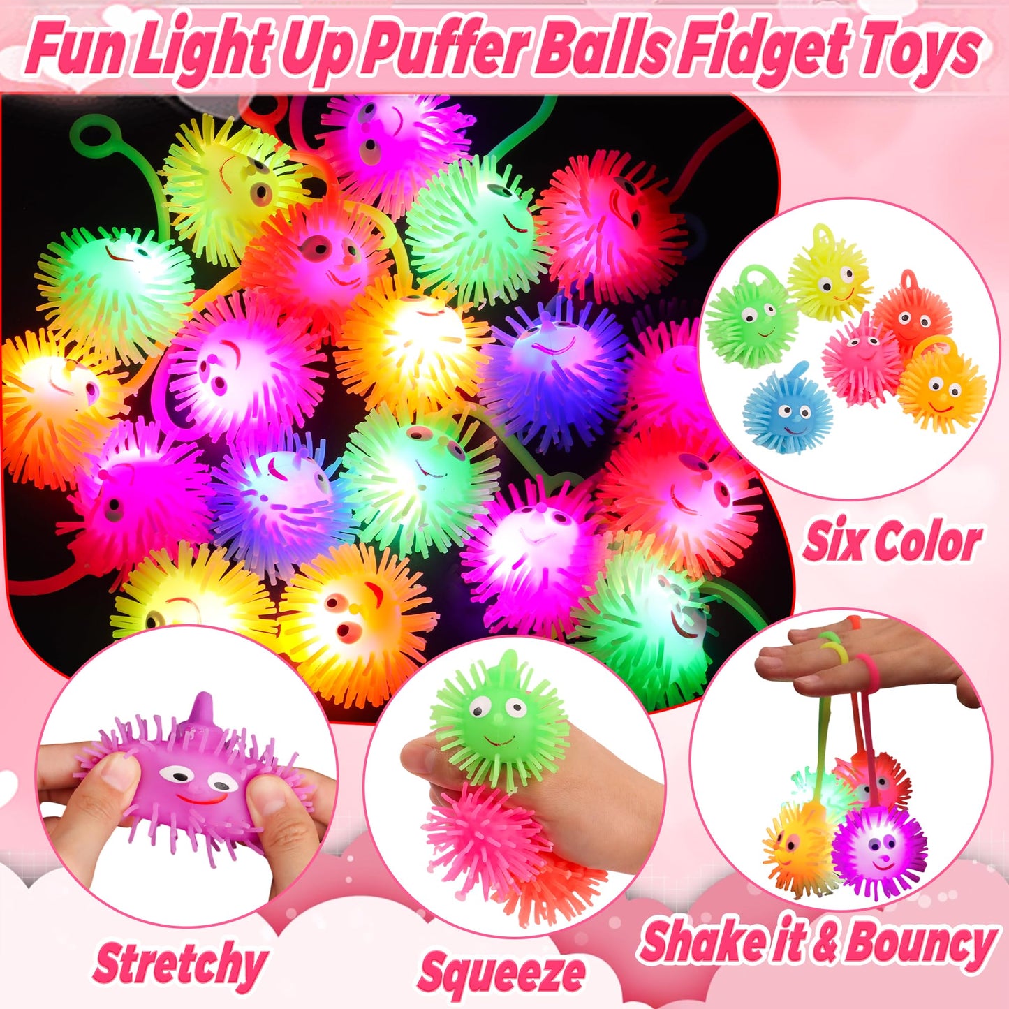 Envotek 24-Pack Valentines LED Puffer Balls with Cards – Classroom Glow Toys & Party Favors