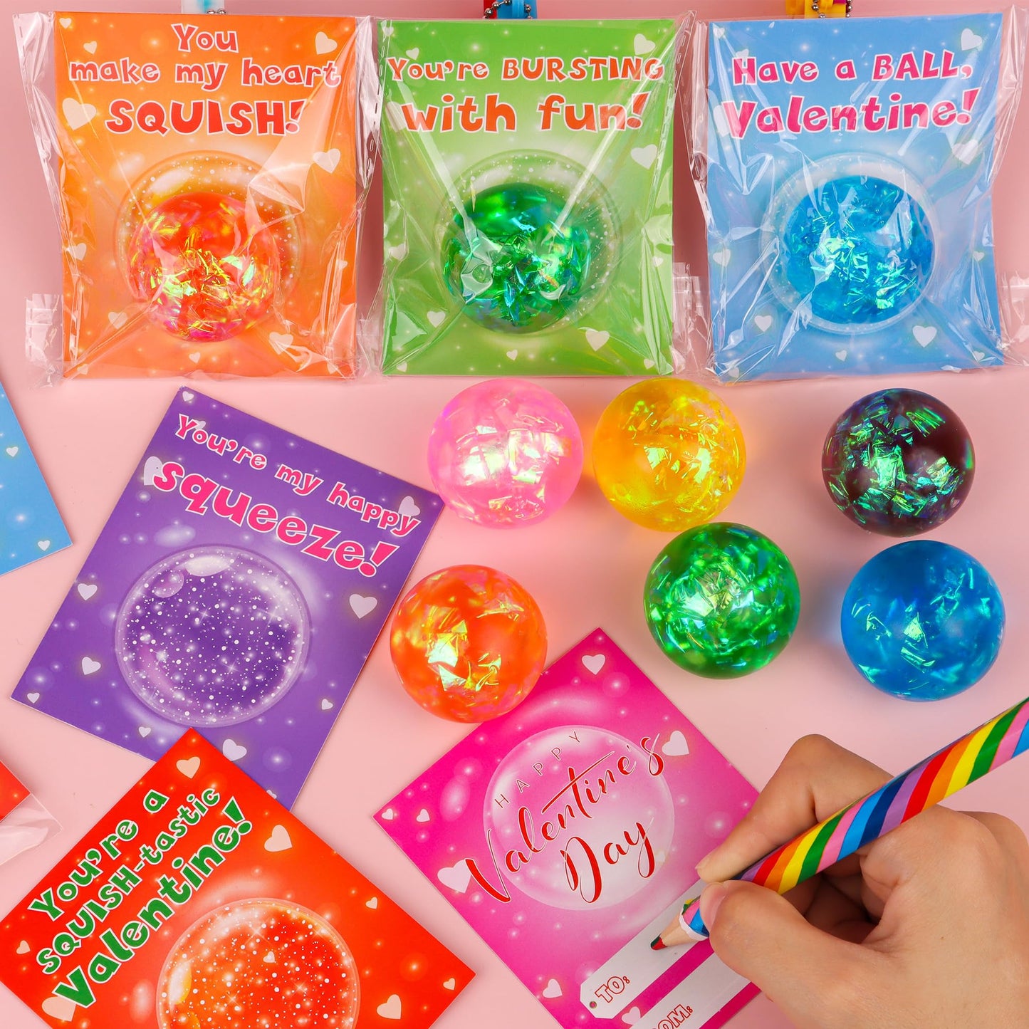 Envotek 24-Pack Valentine’s Day Gifts for Kids — Cards & Glitter Squeeze Balls