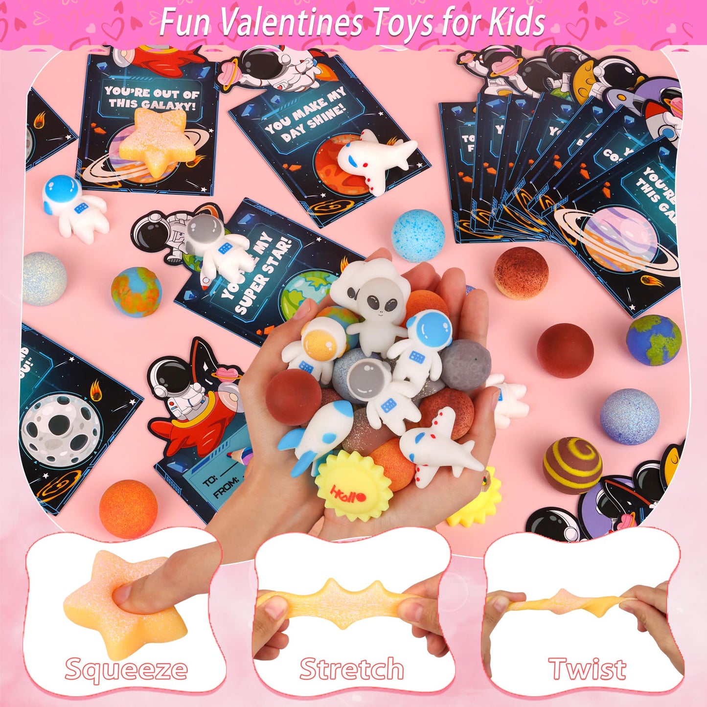 Envotek 28-Pack Galaxy Squishies & Valentine Cards for Classroom Gifts