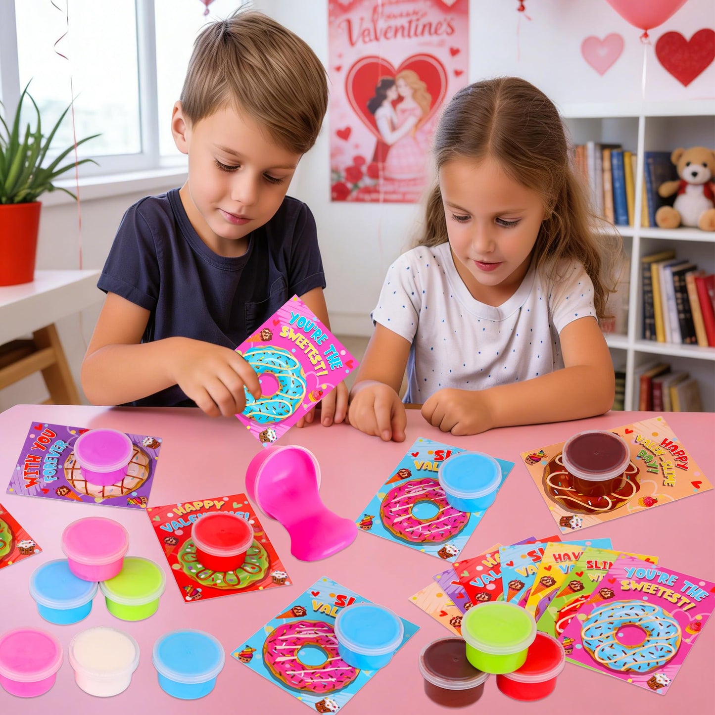 Envotek 28-Pack Butter Slime Valentine Kit for Kids – Cards, Classroom Gifts & Party Favors