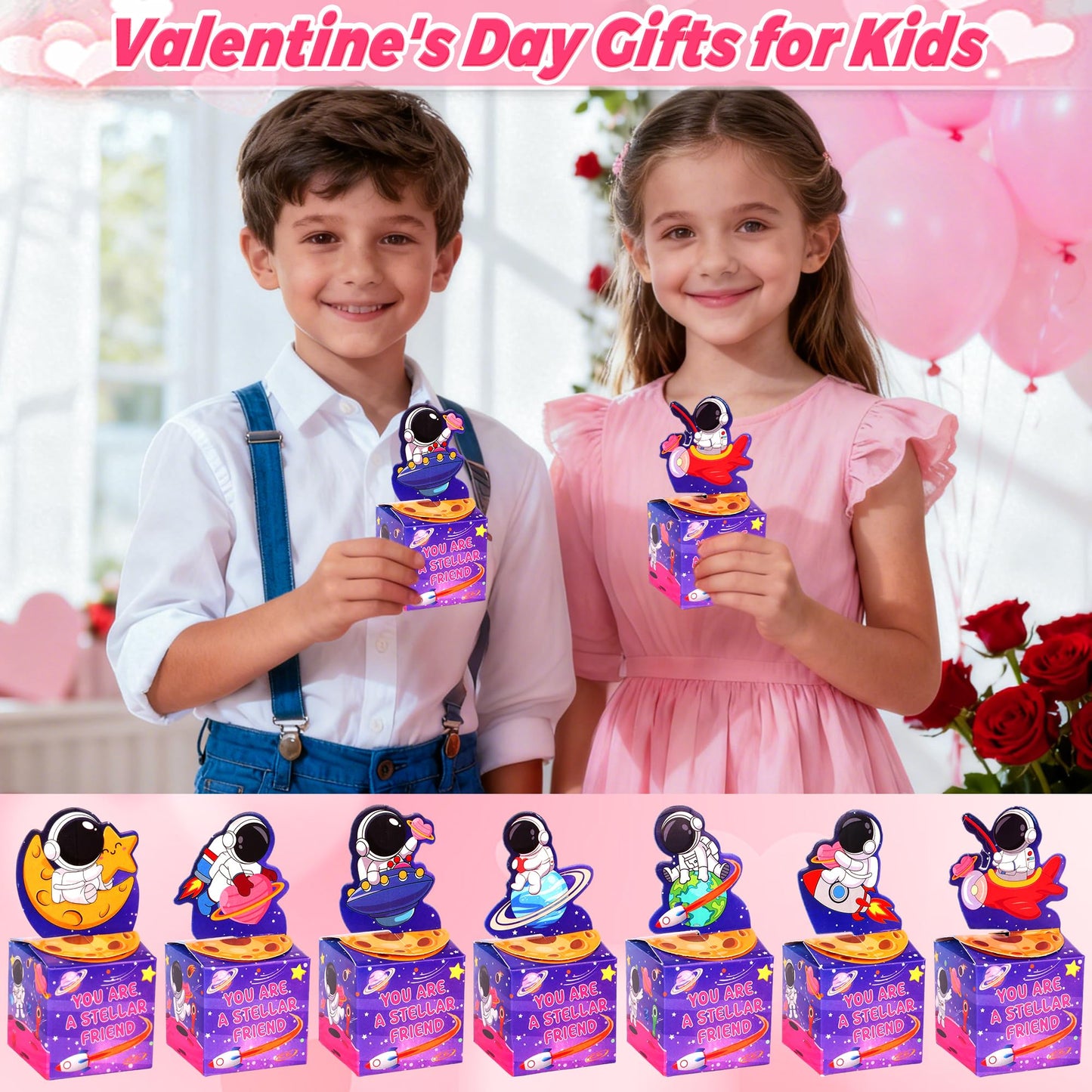 Envotek 28-Pack Valentines Day Slime Kit for Kids – Galaxy Cards & Space Gift Boxes