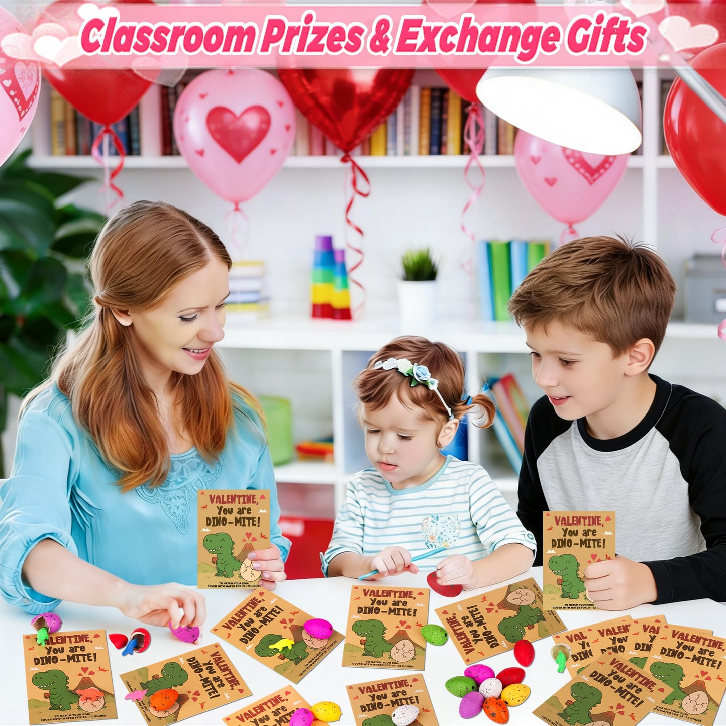 Envotek 28-Pack Dinosaur Egg Hatching Valentines for Kids | Classroom Cards & Party Favors