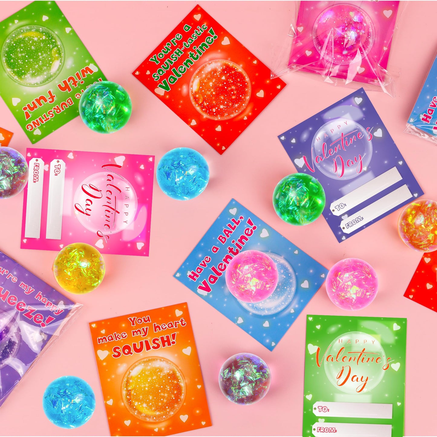 Envotek 24-Pack Valentine’s Day Gifts for Kids — Cards & Glitter Squeeze Balls