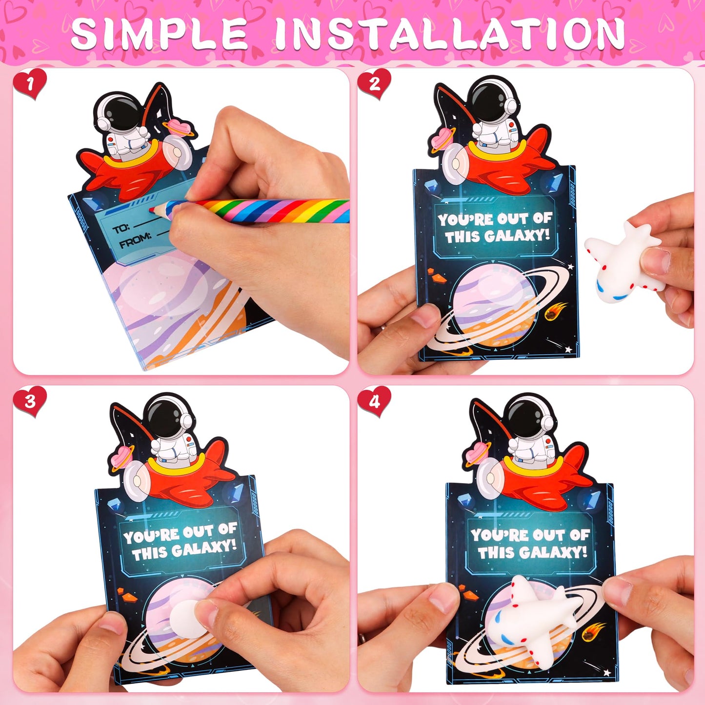 Envotek 28-Pack Galaxy Squishies & Valentine Cards for Classroom Gifts