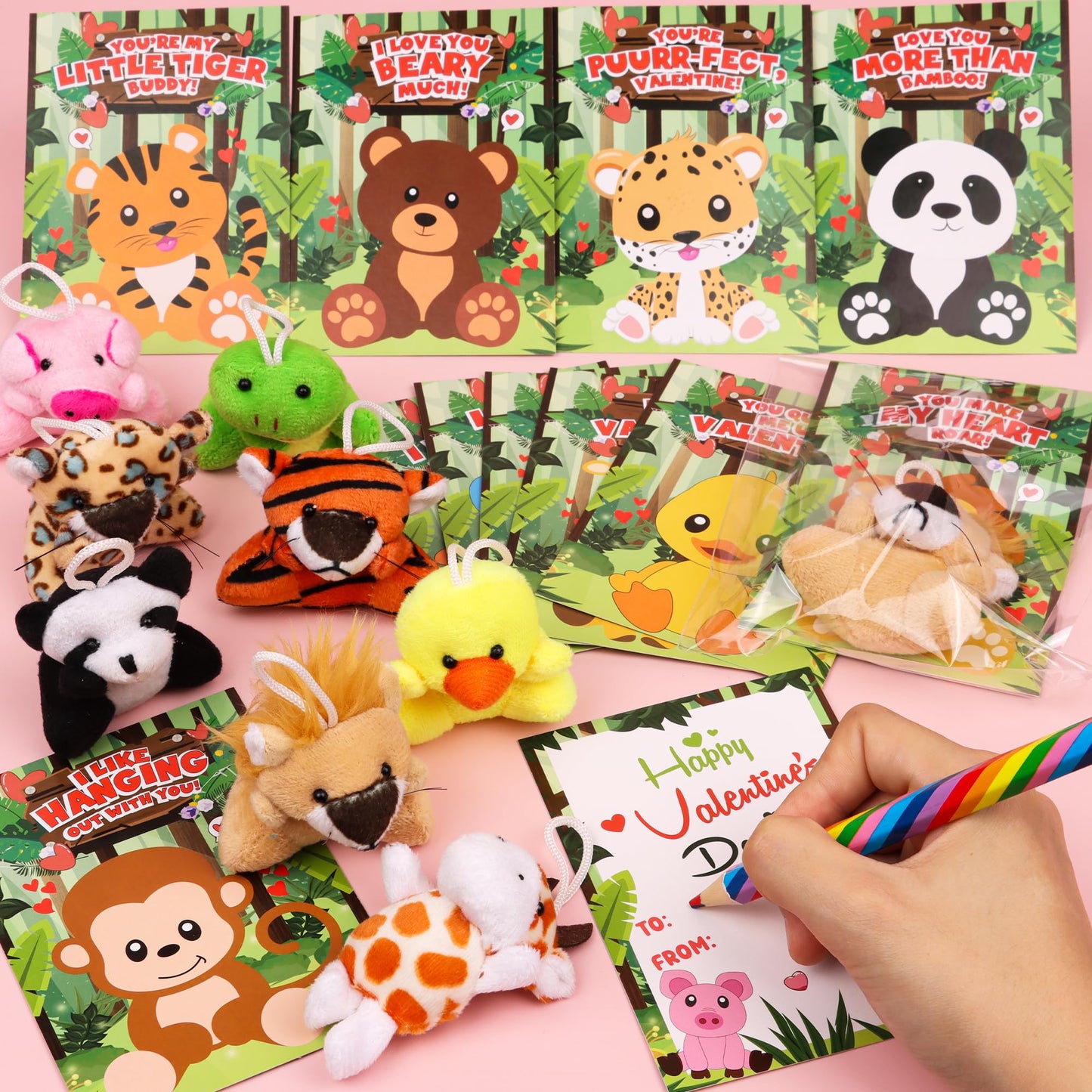 Envotek 24-Pack Valentines Cards with Plush Animals for Kids