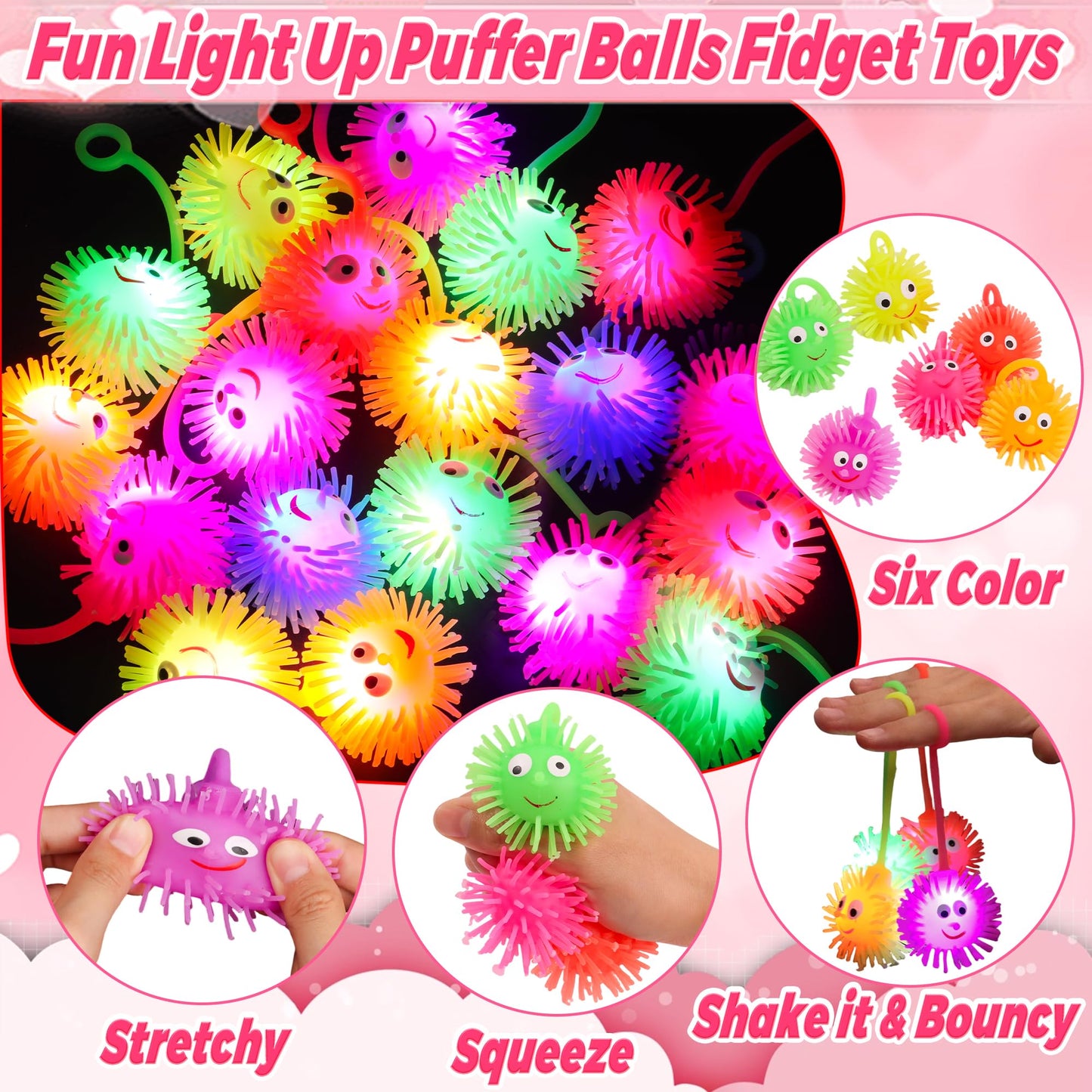 Envotek 24-Pack Valentines Day LED Puffer Balls with Monster Cards – Classroom Gifts