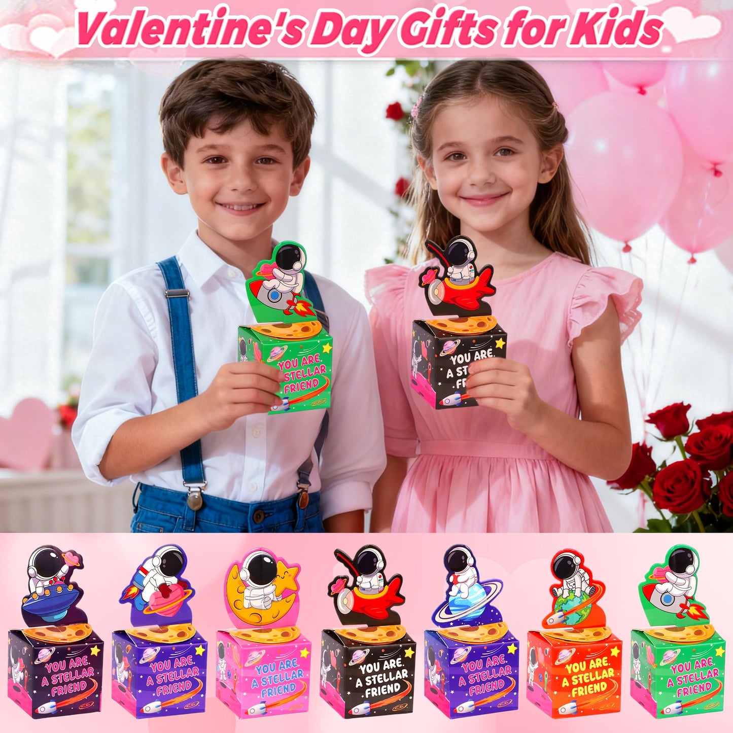 Envotek 28-Pack Valentines Galaxy Slime Kit for Kids — Space Card Boxes & ClassGift