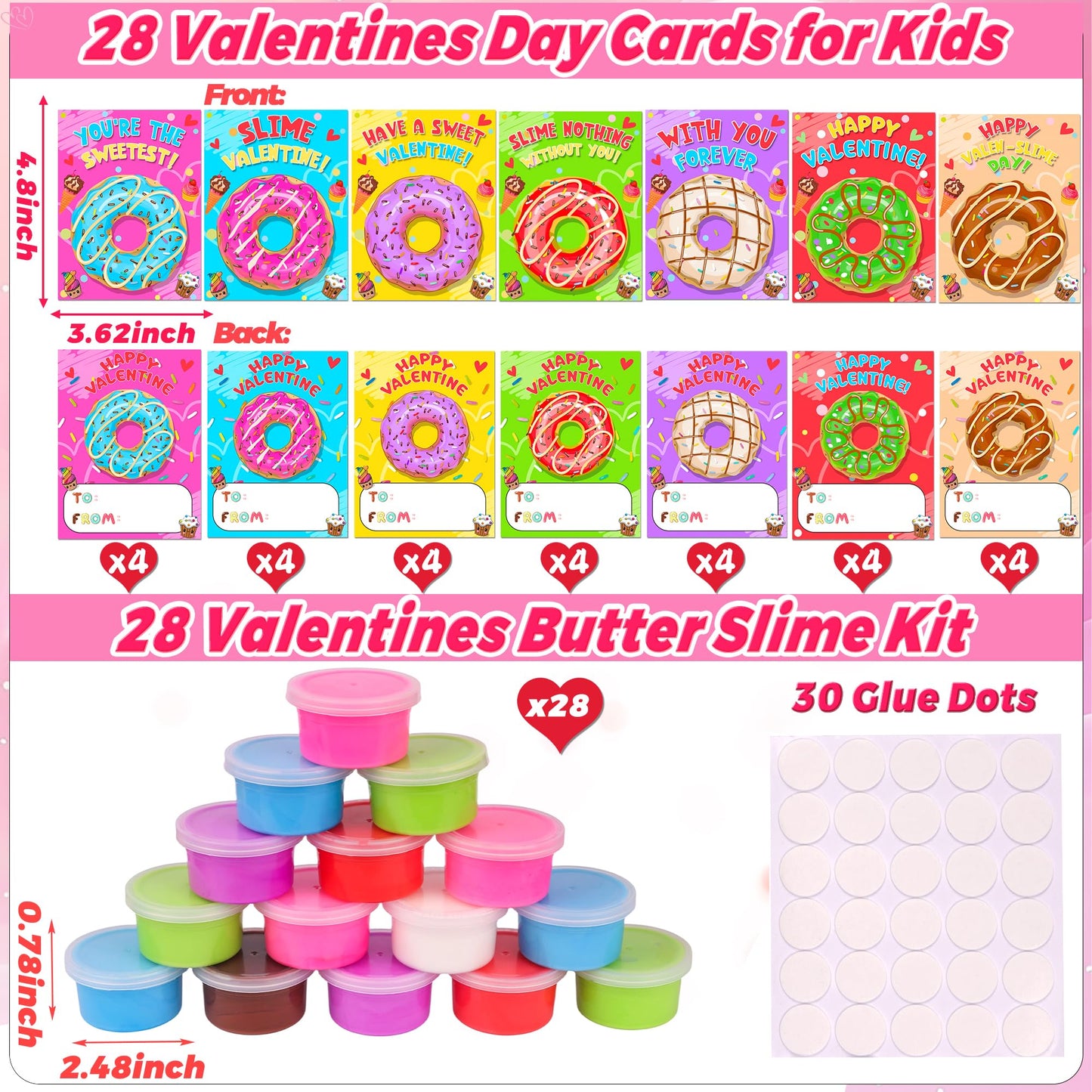 Envotek 28-Pack Butter Slime Valentine Kit for Kids – Cards, Classroom Gifts & Party Favors