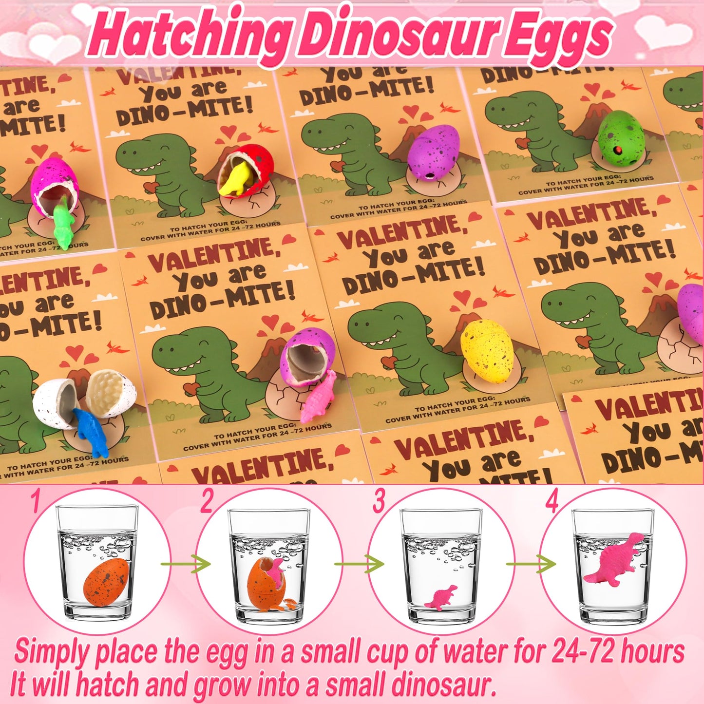 Envotek 28-Pack Dinosaur Egg Hatching Valentines for Kids | Classroom Cards & Party Favors