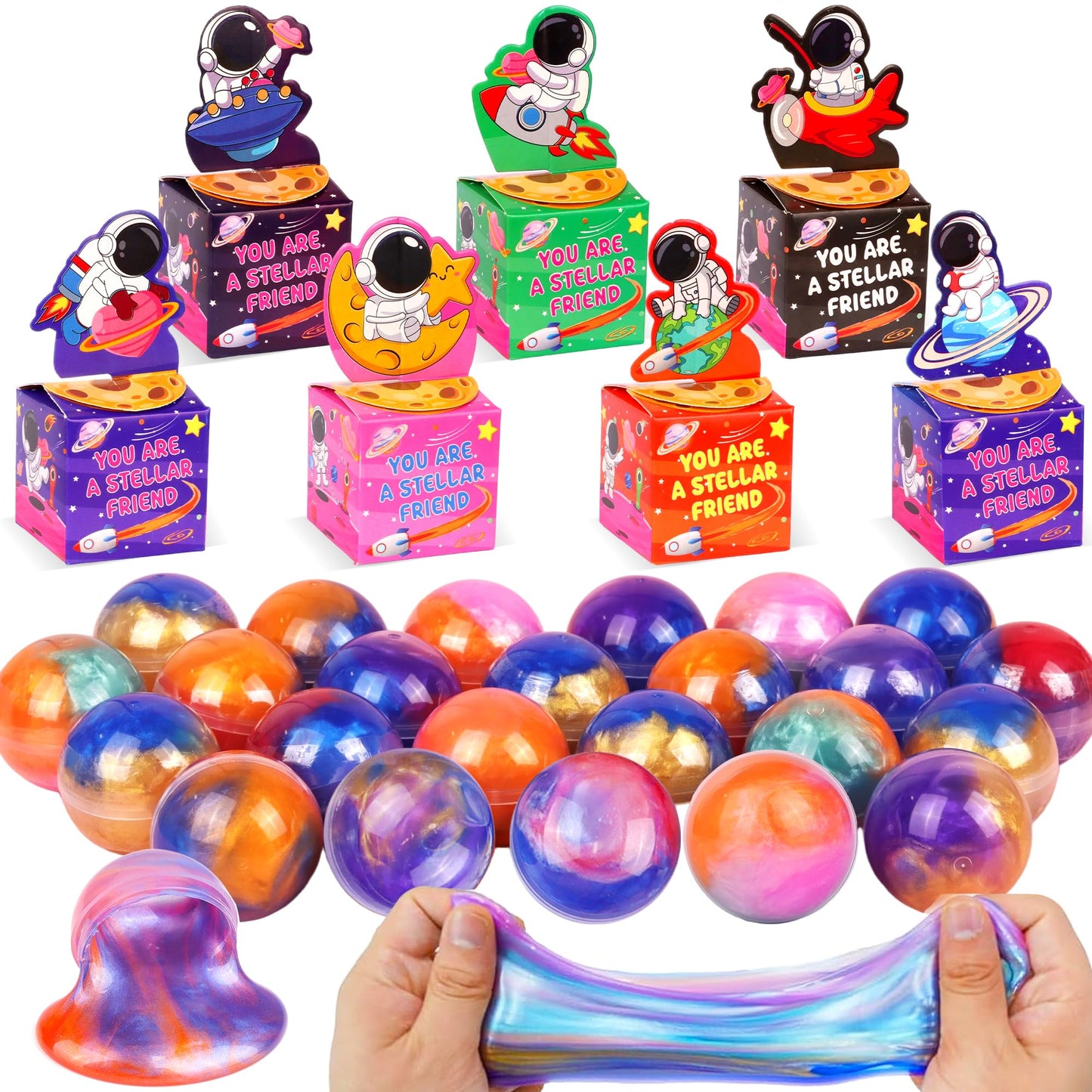 Envotek 28-Pack Valentines Galaxy Slime Kit for Kids — Space Card Boxes & ClassGift