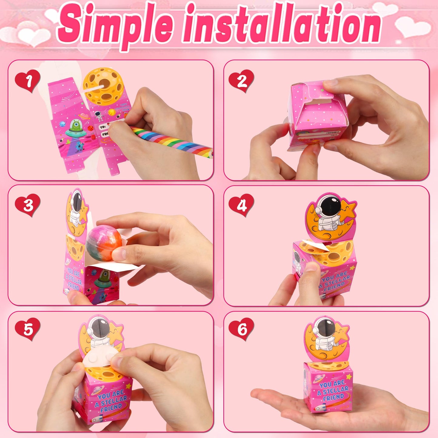 Envotek 28-Pack Valentines Galaxy Slime Kit for Kids — Space Card Boxes & ClassGift