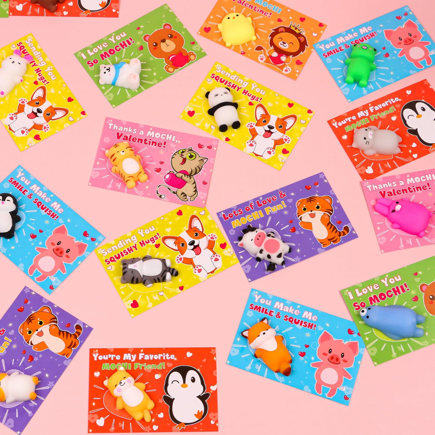 Envotek 28-Pack Valentines Gifts for Kids | Mochi Squishies & Classroom Cards