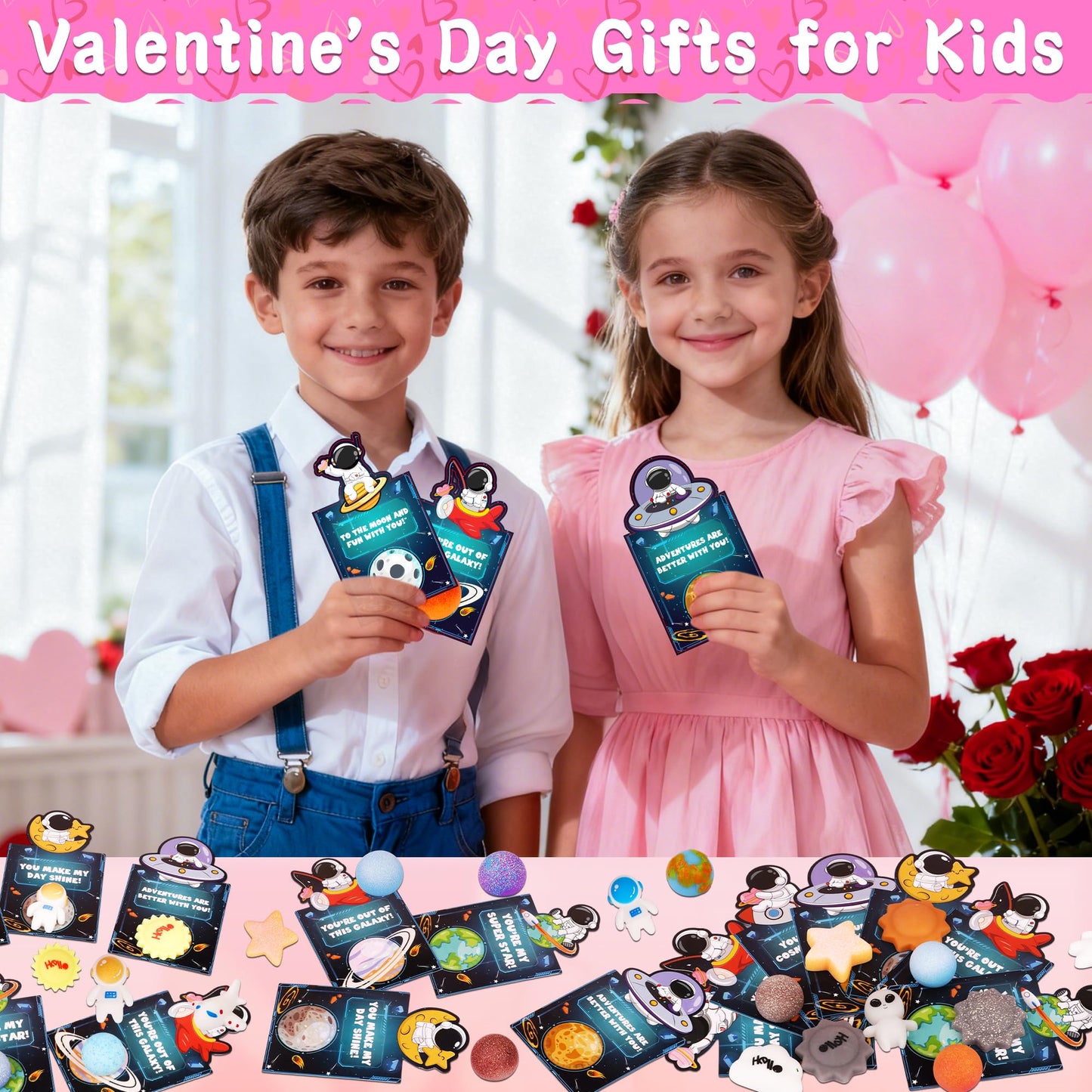 Envotek 28-Pack Galaxy Squishies & Valentine Cards for Classroom Gifts