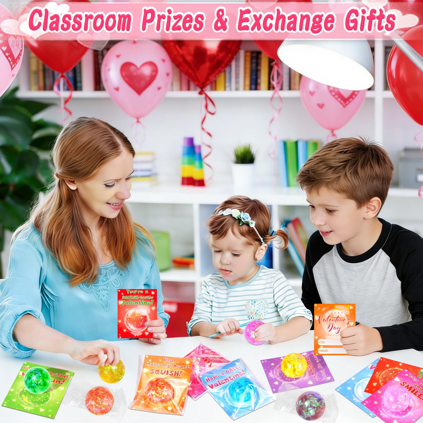 Envotek 24-Pack Valentine’s Day Gifts for Kids — Cards & Glitter Squeeze Balls