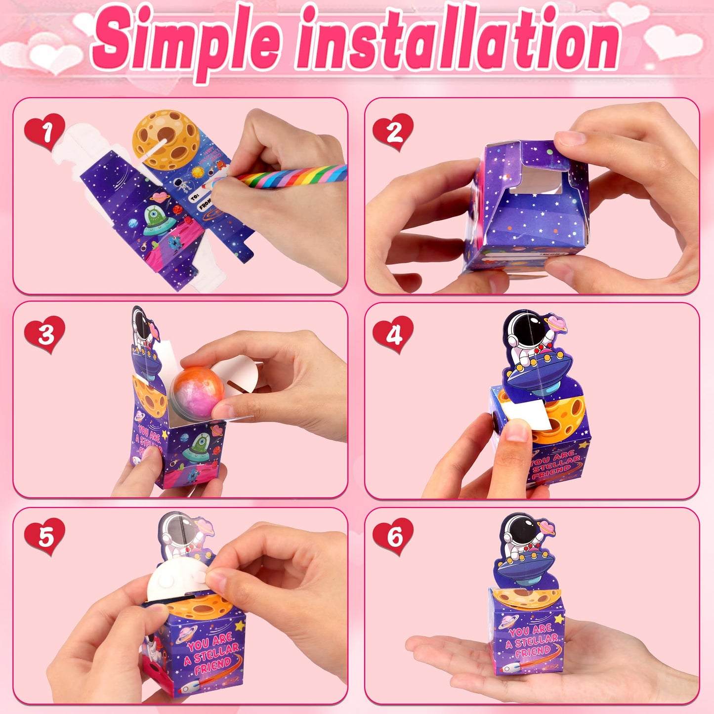 Envotek 28-Pack Valentines Day Slime Kit for Kids – Galaxy Cards & Space Gift Boxes