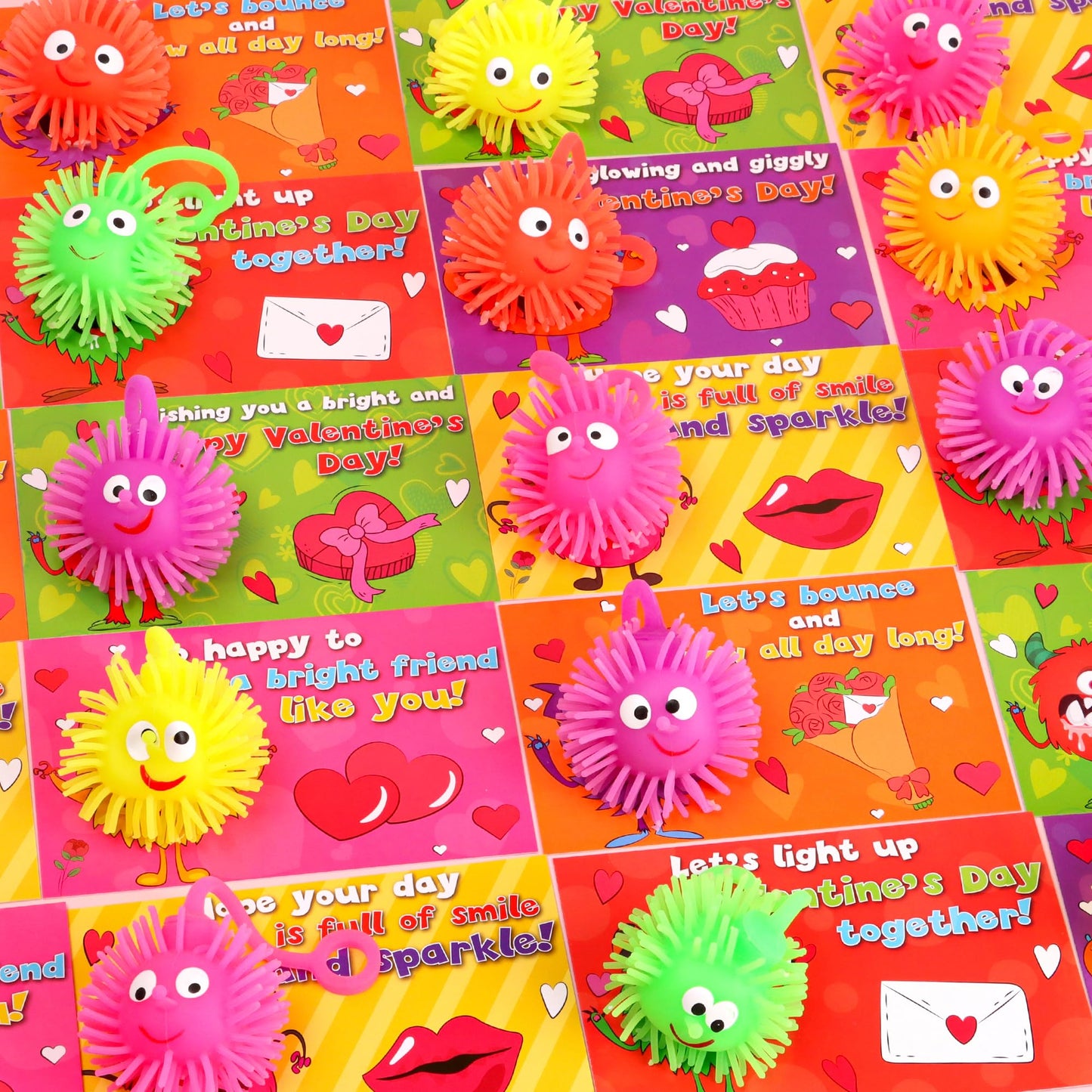 Envotek 24-Pack Valentines Day LED Puffer Balls with Monster Cards – Classroom Gifts