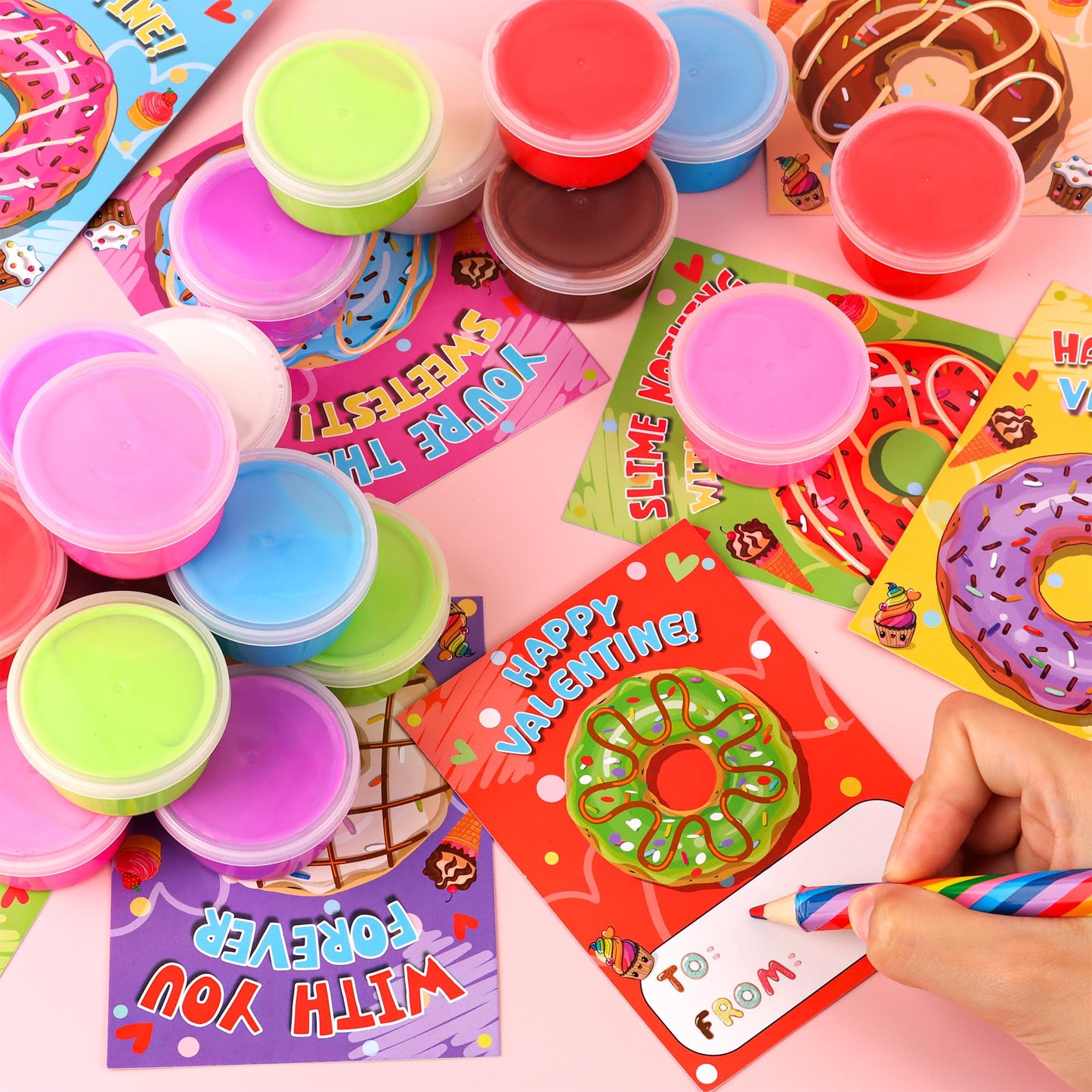 Envotek 28-Pack Butter Slime Valentine Kit for Kids – Cards, Classroom Gifts & Party Favors