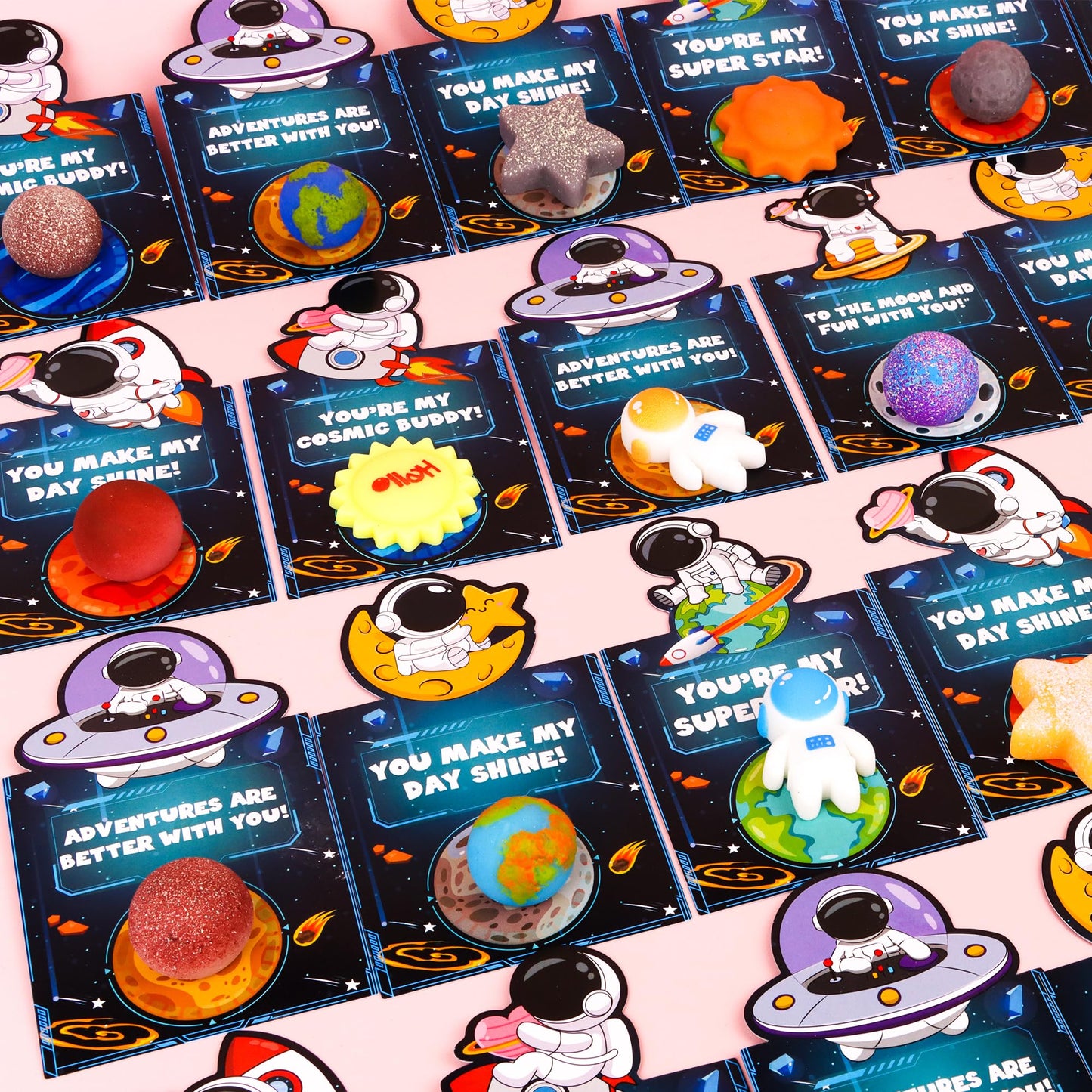 Envotek 28-Pack Galaxy Squishies & Valentine Cards for Classroom Gifts
