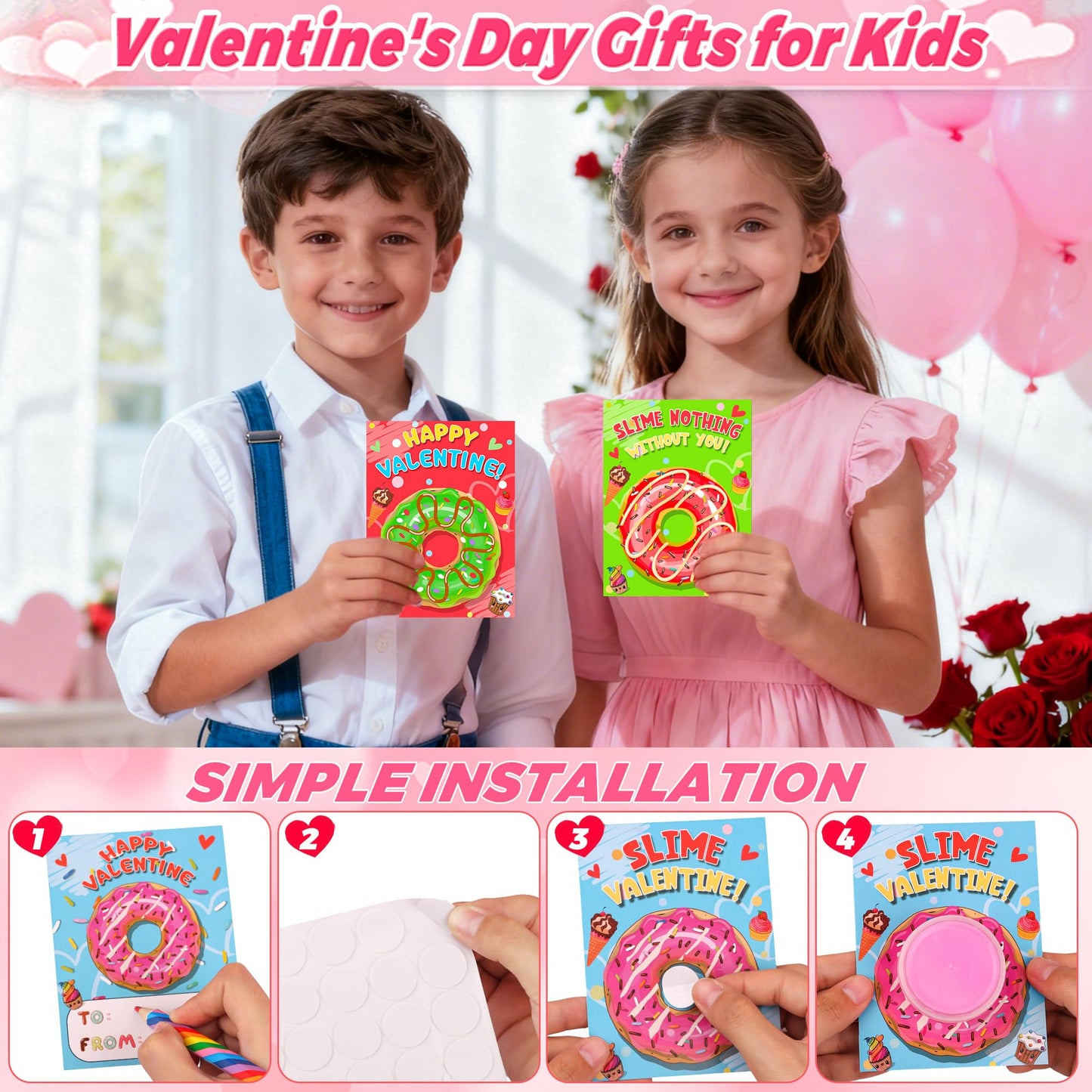 Envotek 28-Pack Butter Slime Valentine Kit for Kids – Cards, Classroom Gifts & Party Favors