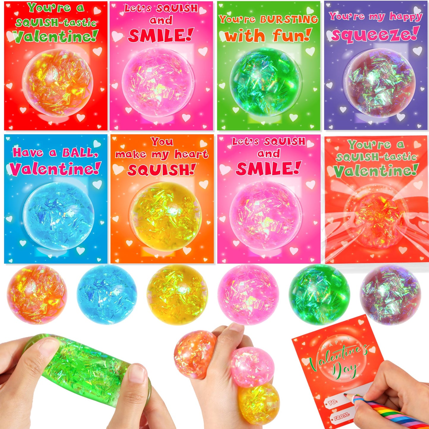 Envotek 24-Pack Valentine’s Day Gifts for Kids — Cards & Glitter Squeeze Balls